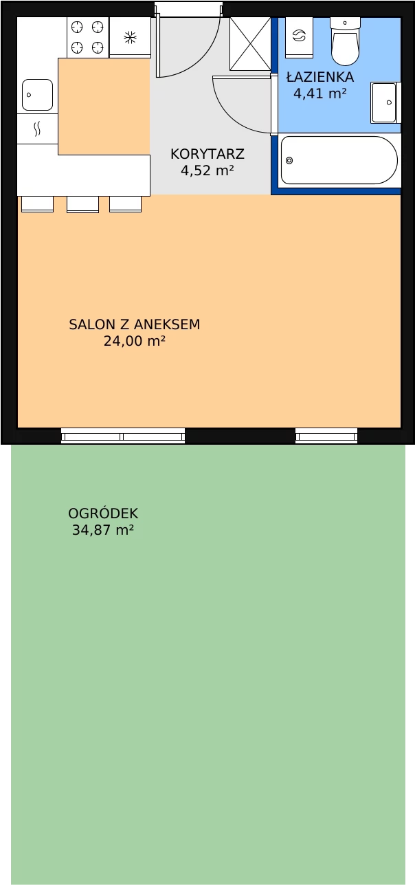 1 pokój, mieszkanie 32,93 m², parter, oferta nr B0.10, Enklawa Bukowa II, Kraków, Podgórze, Rybitwy, ul. Bukowa 65 i 69