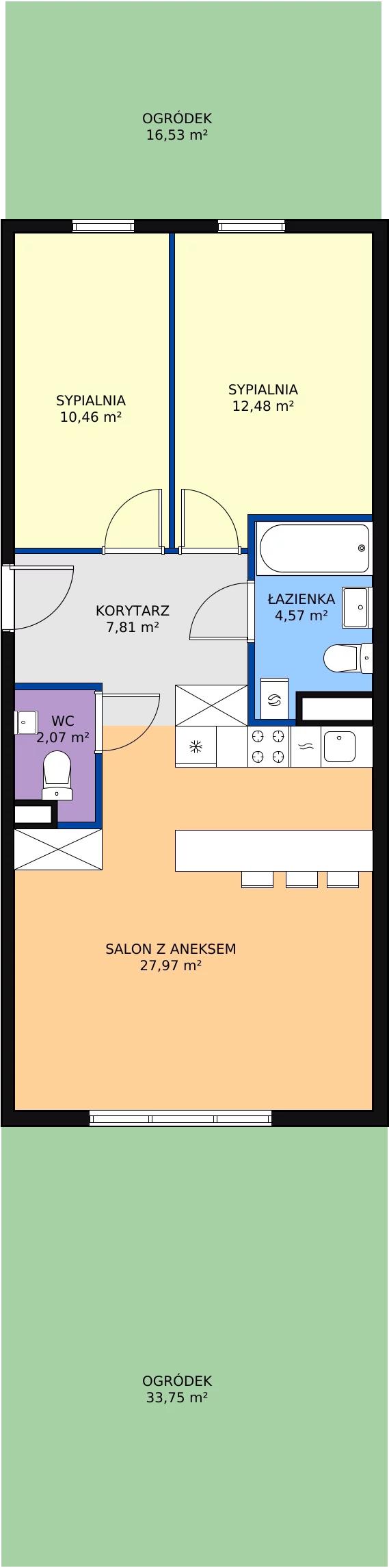 3 pokoje, mieszkanie 65,36 m², parter, oferta nr B0.9, Enklawa Bukowa II, Kraków, Podgórze, Rybitwy, ul. Bukowa 65 i 69