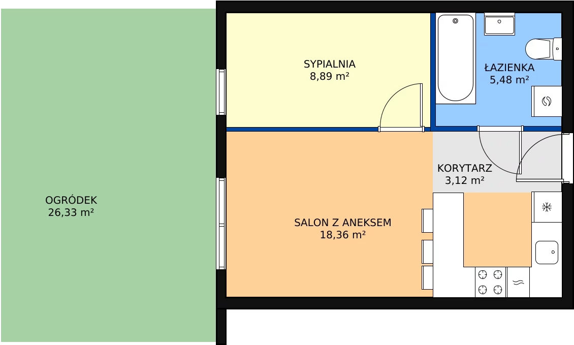2 pokoje, mieszkanie 35,85 m², parter, oferta nr B0.7, Enklawa Bukowa II, Kraków, Podgórze, Rybitwy, ul. Bukowa 65 i 69