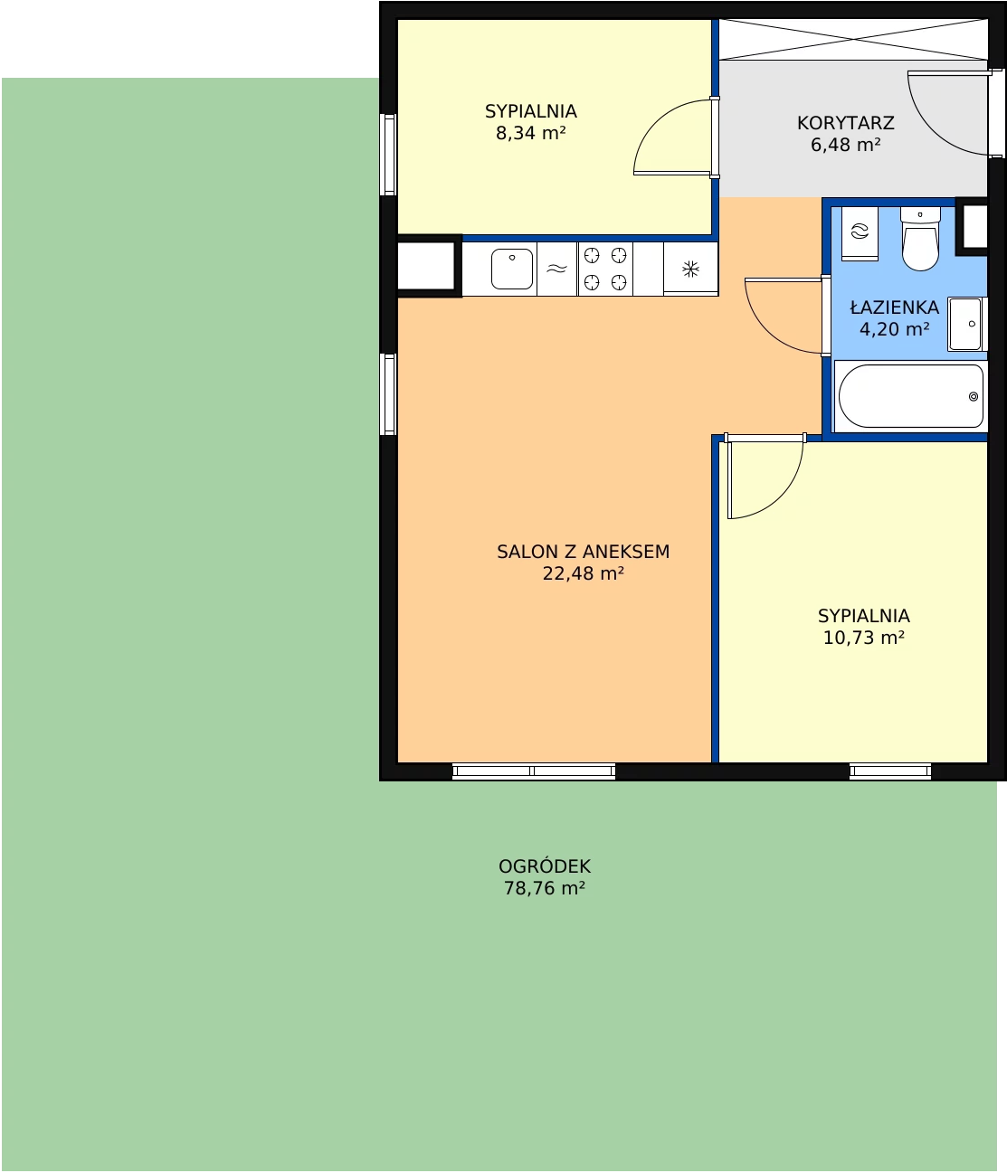 3 pokoje, mieszkanie 52,23 m², parter, oferta nr B0.6, Enklawa Bukowa II, Kraków, Podgórze, Rybitwy, ul. Bukowa 65 i 69