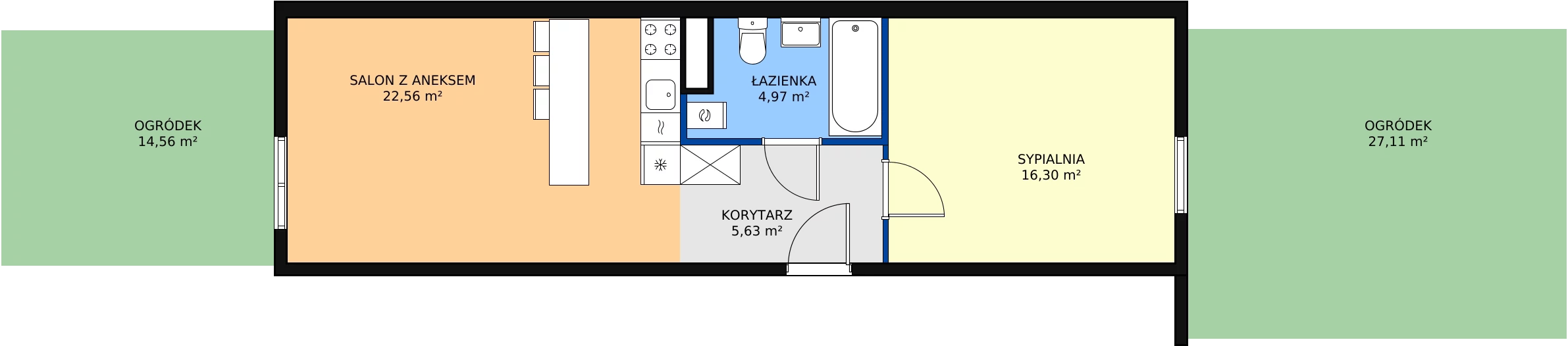 2 pokoje, mieszkanie 49,46 m², parter, oferta nr B0.3, Enklawa Bukowa II, Kraków, Podgórze, Rybitwy, ul. Bukowa 65 i 69