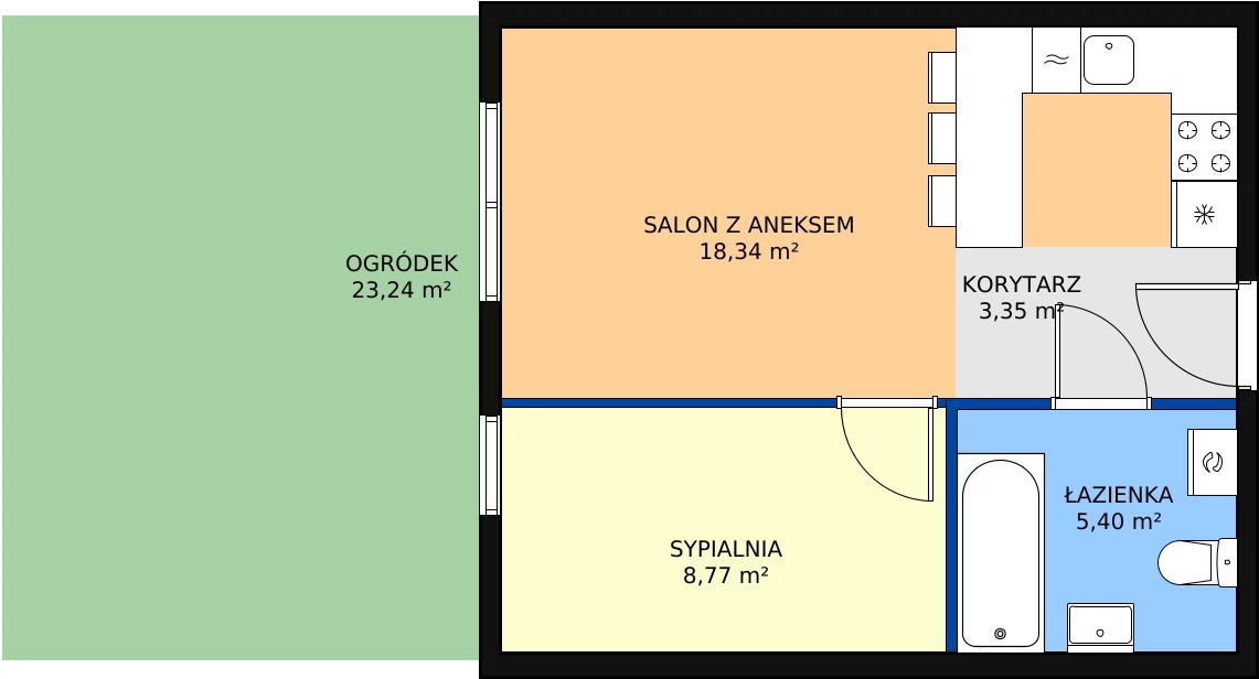 2 pokoje, mieszkanie 35,86 m², parter, oferta nr B0.2, Enklawa Bukowa II, Kraków, Podgórze, Rybitwy, ul. Bukowa 65 i 69