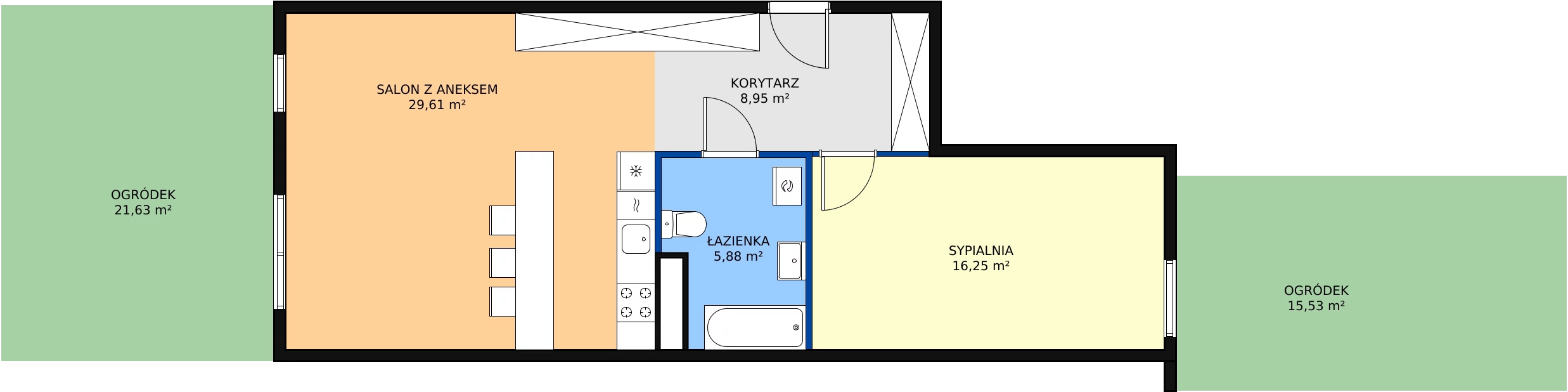 2 pokoje, mieszkanie 60,69 m², parter, oferta nr B0.1, Enklawa Bukowa II, Kraków, Podgórze, Rybitwy, ul. Bukowa 65 i 69