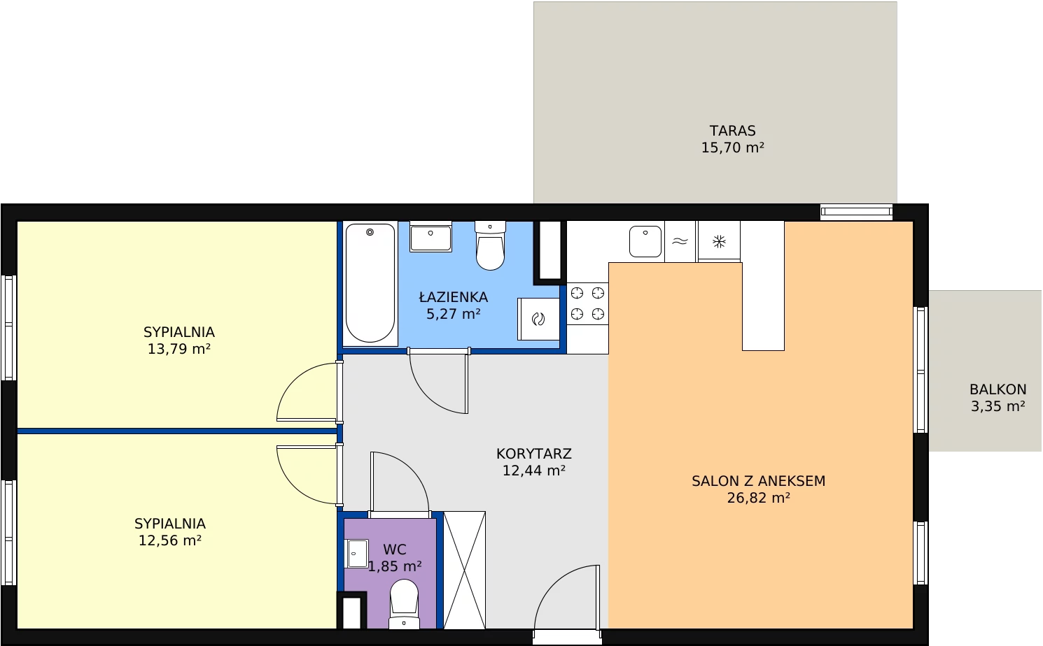 3 pokoje, mieszkanie 72,73 m², piętro 4, oferta nr C4.7, Enklawa Bukowa II, Kraków, Podgórze, Rybitwy, ul. Bukowa 65 i 69