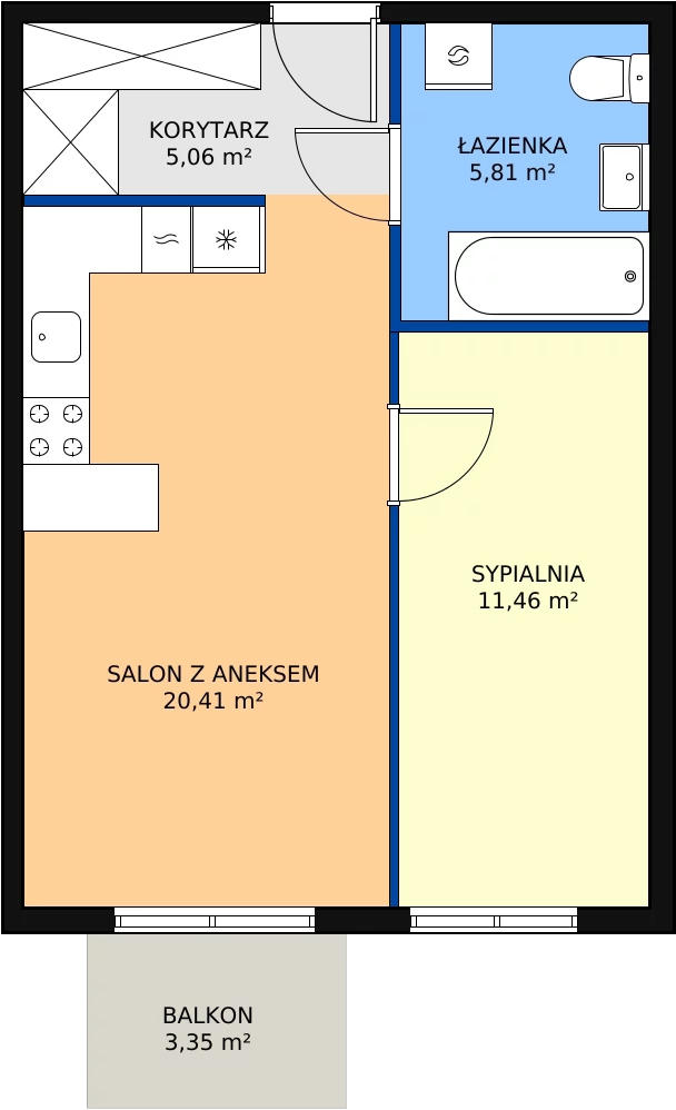 2 pokoje, mieszkanie 42,74 m², piętro 4, oferta nr C4.4, Enklawa Bukowa II, Kraków, Podgórze, Rybitwy, ul. Bukowa 65 i 69