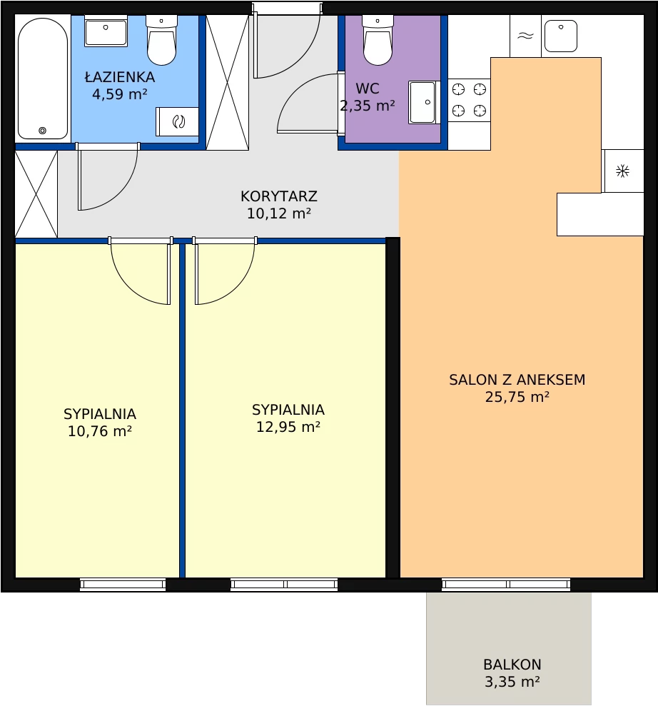 3 pokoje, mieszkanie 66,52 m², piętro 4, oferta nr C4.2, Enklawa Bukowa II, Kraków, Podgórze, Rybitwy, ul. Bukowa 65 i 69
