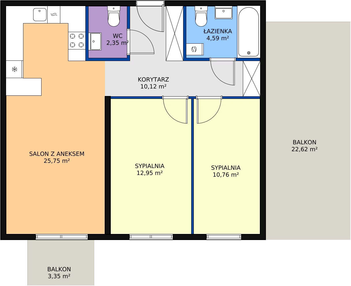 3 pokoje, mieszkanie 66,52 m², piętro 4, oferta nr C4.1, Enklawa Bukowa II, Kraków, Podgórze, Rybitwy, ul. Bukowa 65 i 69