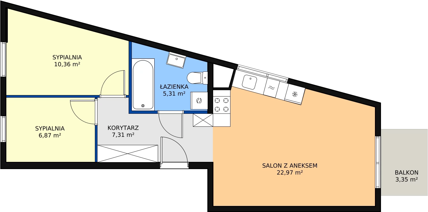 3 pokoje, mieszkanie 52,82 m², piętro 3, oferta nr C3.11, Enklawa Bukowa II, Kraków, Podgórze, Rybitwy, ul. Bukowa 65 i 69