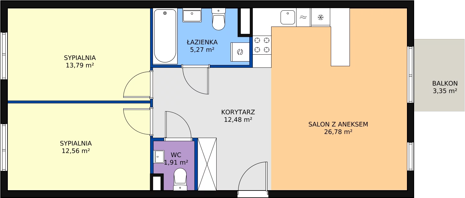 3 pokoje, mieszkanie 72,79 m², piętro 3, oferta nr C3.10, Enklawa Bukowa II, Kraków, Podgórze, Rybitwy, ul. Bukowa 65 i 69