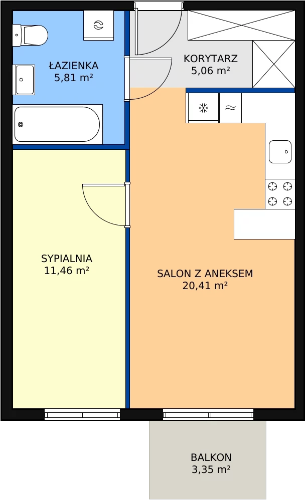 2 pokoje, mieszkanie 42,74 m², piętro 3, oferta nr C3.8, Enklawa Bukowa II, Kraków, Podgórze, Rybitwy, ul. Bukowa 65 i 69