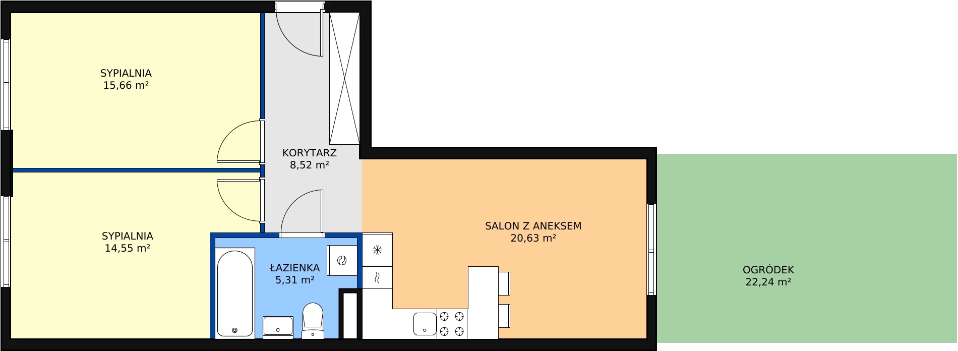 3 pokoje, mieszkanie 64,69 m², parter, oferta nr C0.12, Enklawa Bukowa II, Kraków, Podgórze, Rybitwy, ul. Bukowa 65 i 69