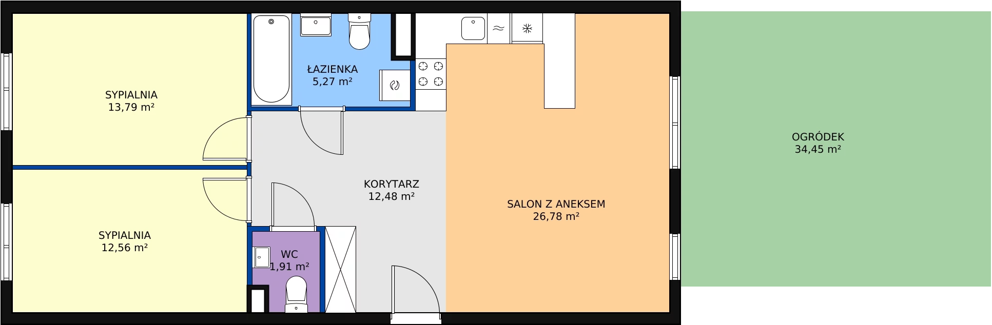3 pokoje, mieszkanie 72,79 m², parter, oferta nr C0.10, Enklawa Bukowa II, Kraków, Podgórze, Rybitwy, ul. Bukowa 65 i 69