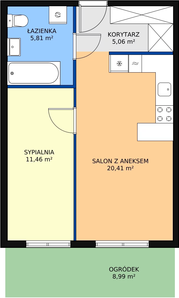 2 pokoje, mieszkanie 42,74 m², parter, oferta nr C0.8, Enklawa Bukowa II, Kraków, Podgórze, Rybitwy, ul. Bukowa 65 i 69