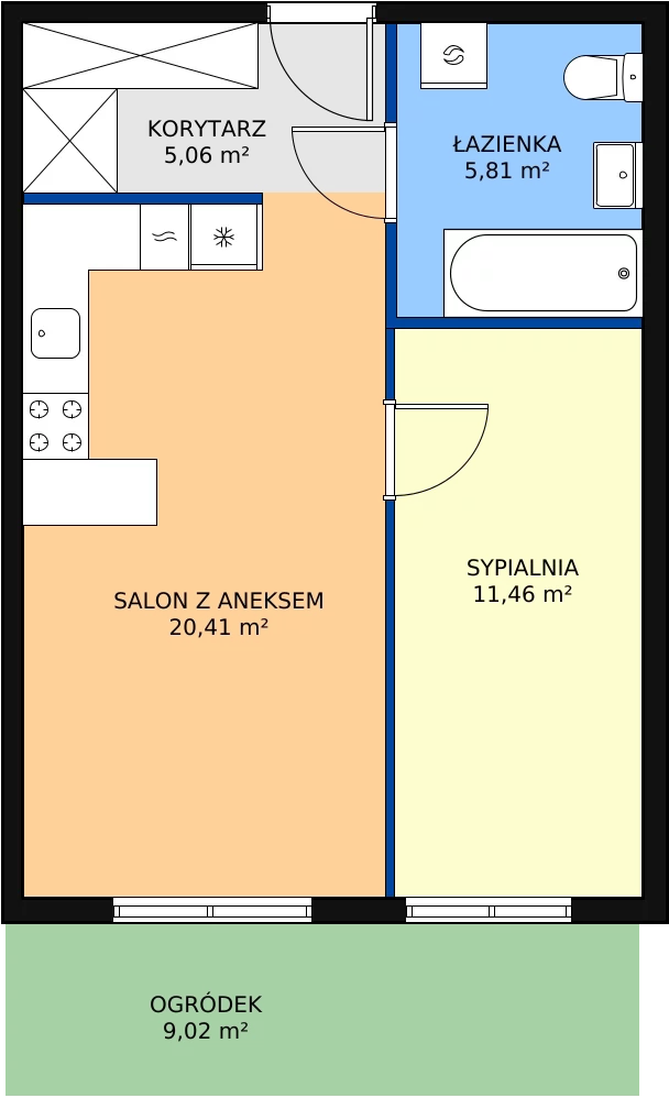 2 pokoje, mieszkanie 42,74 m², parter, oferta nr C0.7, Enklawa Bukowa II, Kraków, Podgórze, Rybitwy, ul. Bukowa 65 i 69