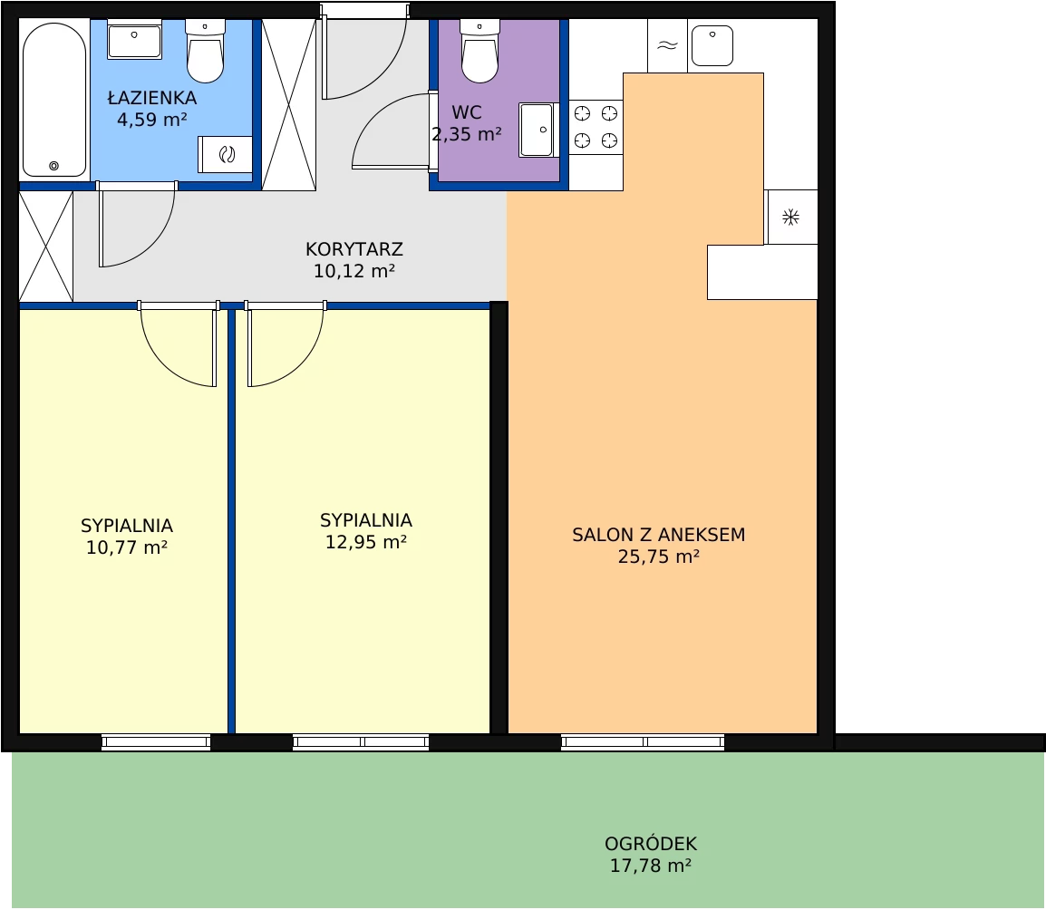 3 pokoje, mieszkanie 66,53 m², parter, oferta nr C0.5, Enklawa Bukowa II, Kraków, Podgórze, Rybitwy, ul. Bukowa 65 i 69