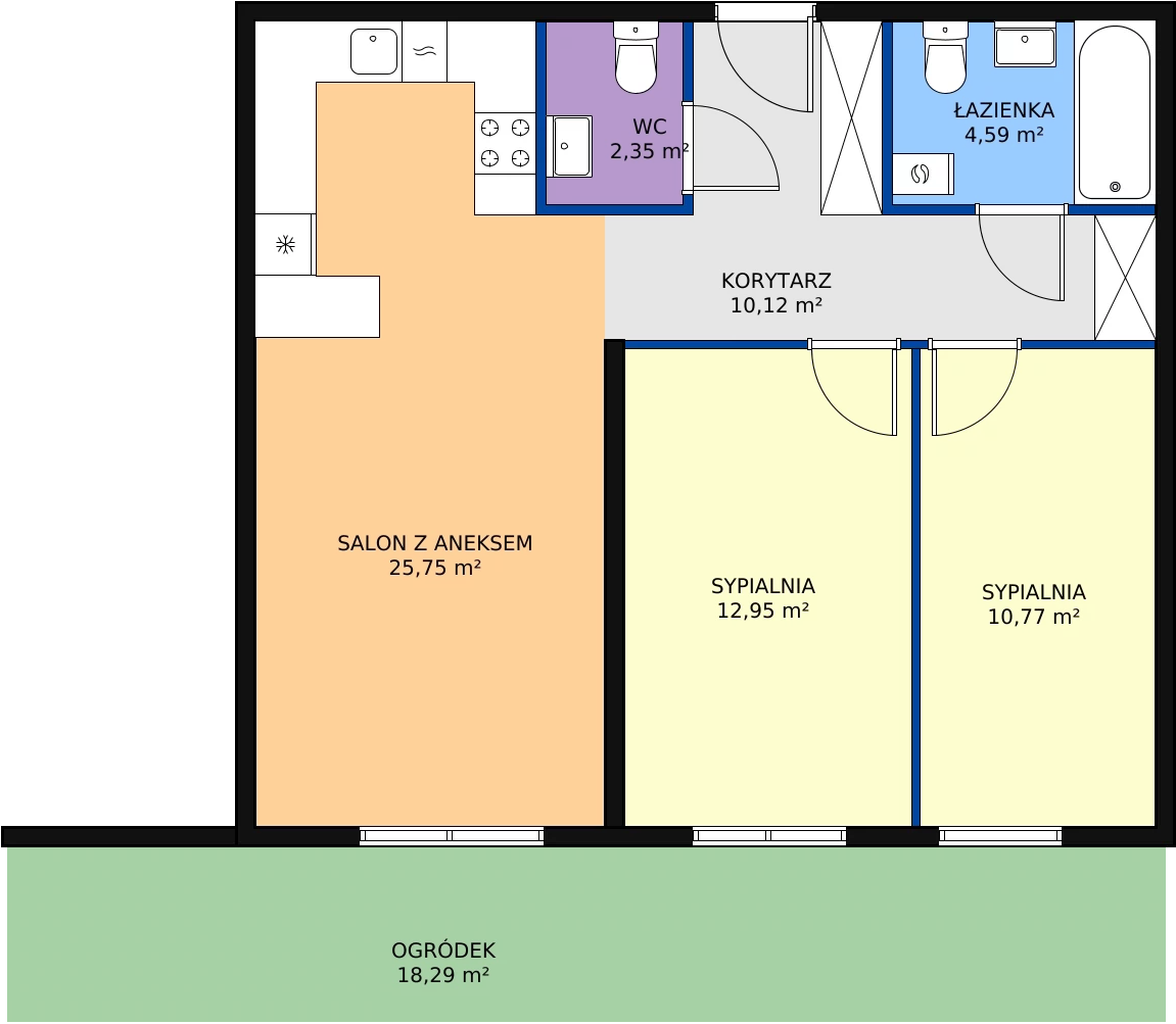 3 pokoje, mieszkanie 66,53 m², parter, oferta nr C0.4, Enklawa Bukowa II, Kraków, Podgórze, Rybitwy, ul. Bukowa 65 i 69