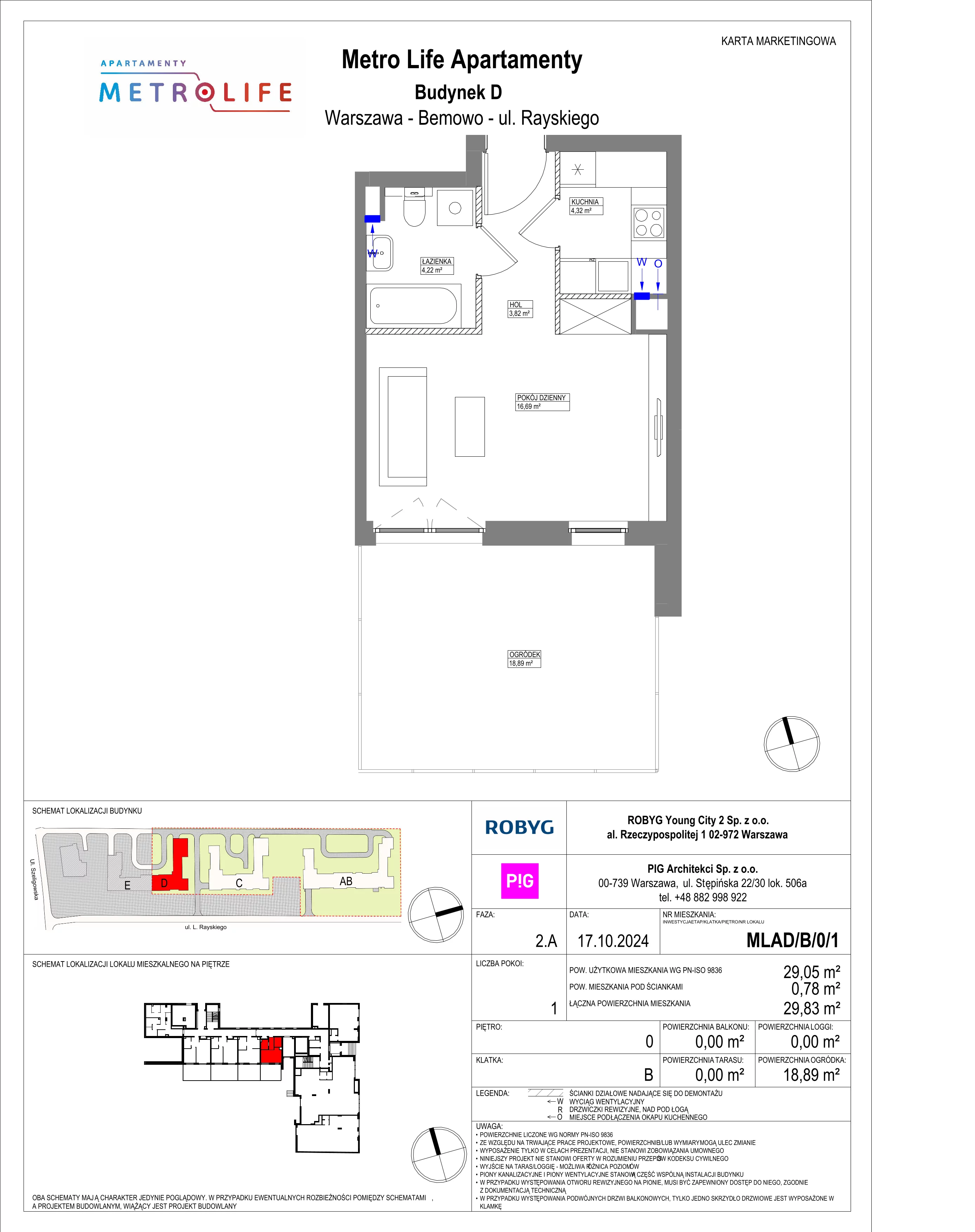 1 pokój, mieszkanie 29,05 m², parter, oferta nr MLAD/B/0/1, Metro Life Apartamenty, Warszawa, Bemowo, Chrzanów, ul. Rayskiego