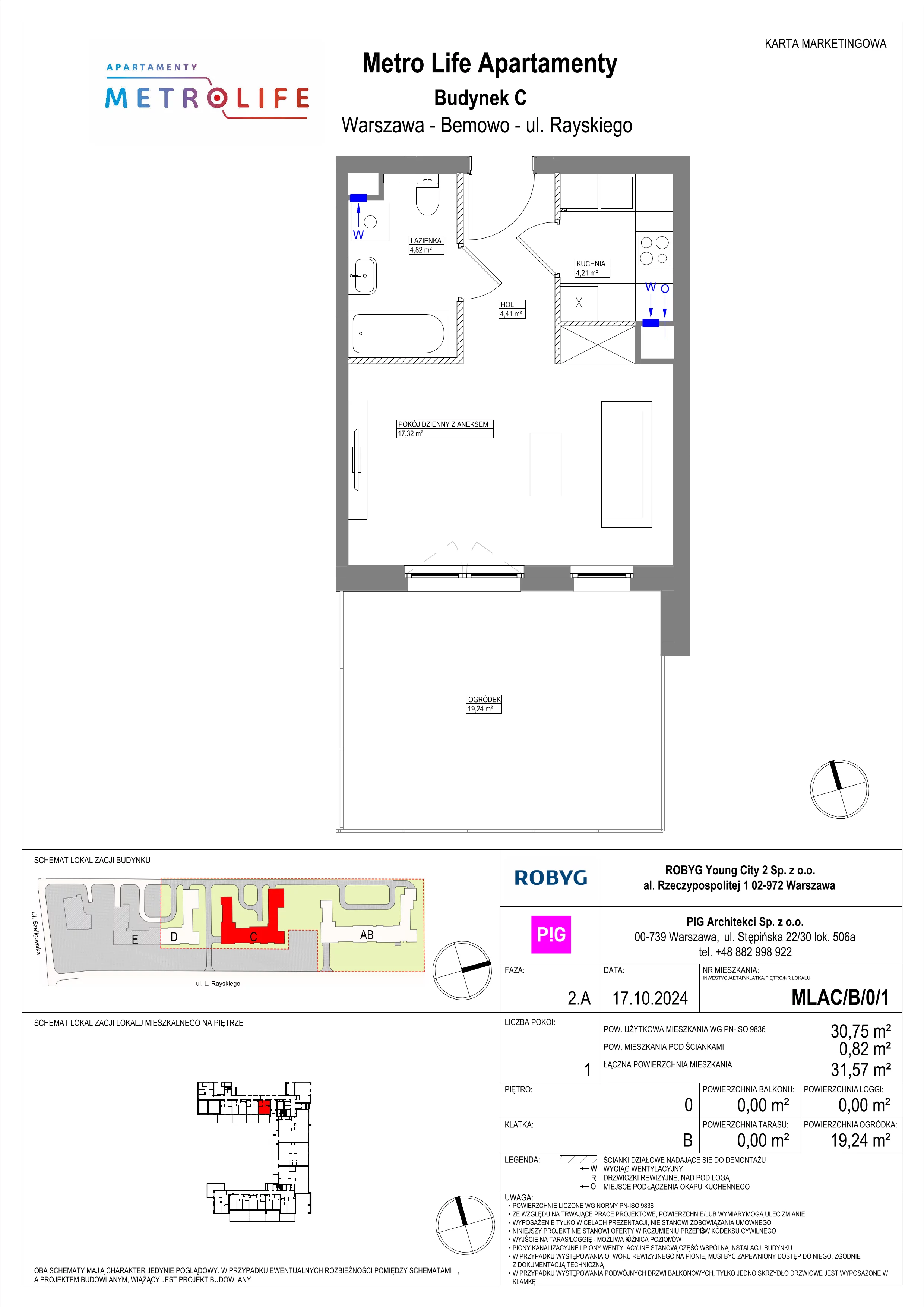 1 pokój, mieszkanie 30,75 m², parter, oferta nr MLAC/B/0/1, Metro Life Apartamenty, Warszawa, Bemowo, Chrzanów, ul. Rayskiego