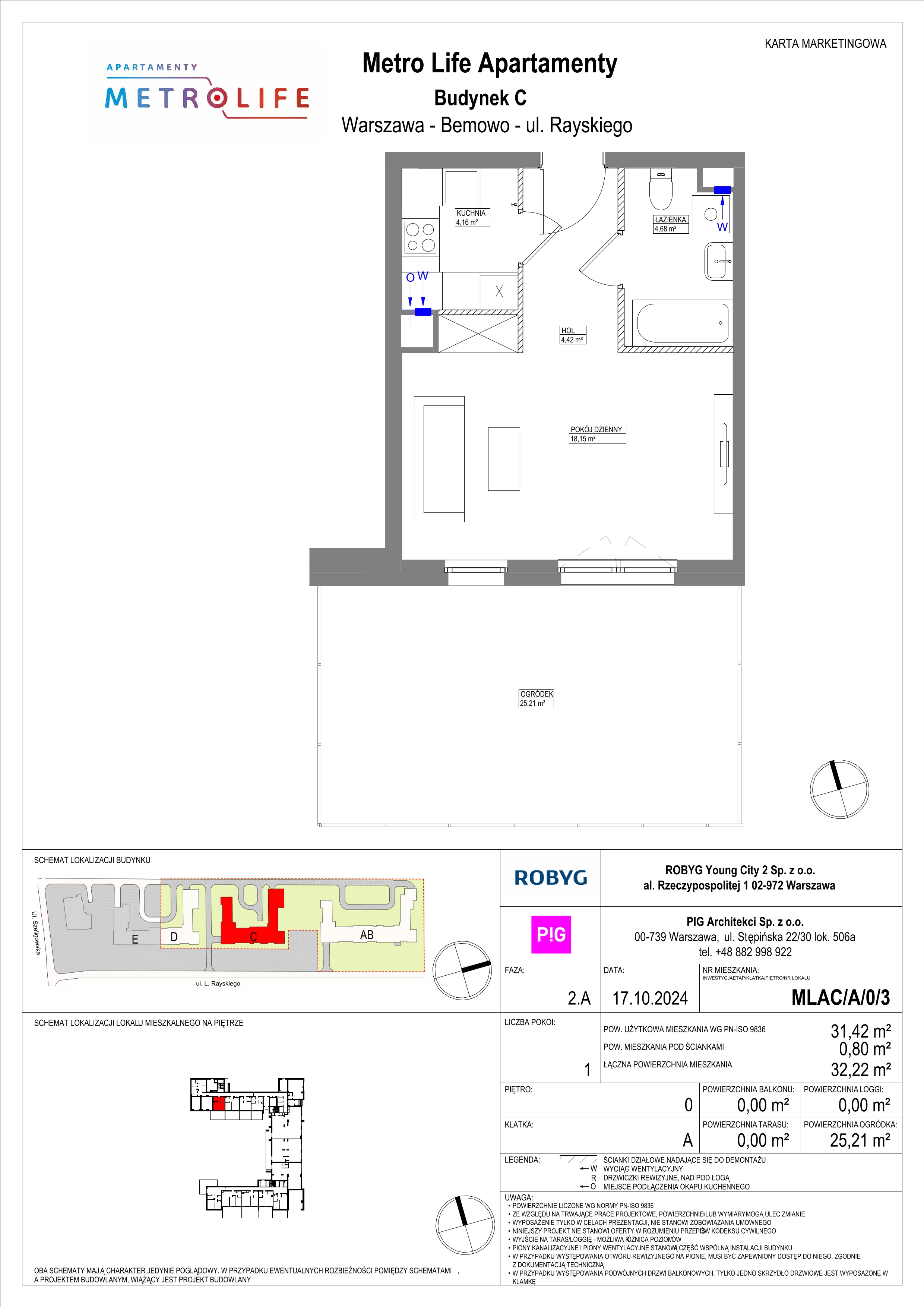 1 pokój, mieszkanie 31,42 m², parter, oferta nr MLAC/A/0/3, Metro Life Apartamenty, Warszawa, Bemowo, Chrzanów, ul. Rayskiego