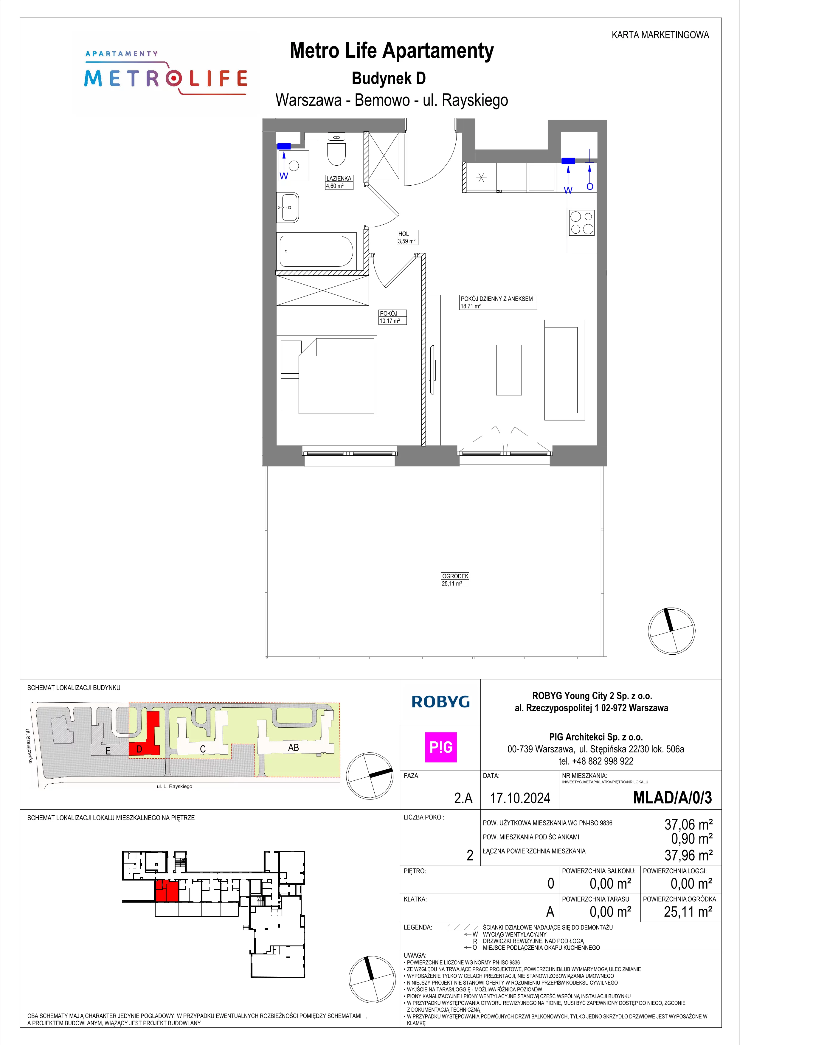 2 pokoje, mieszkanie 37,06 m², parter, oferta nr MLAD/A/0/3, Metro Life Apartamenty, Warszawa, Bemowo, Chrzanów, ul. Rayskiego