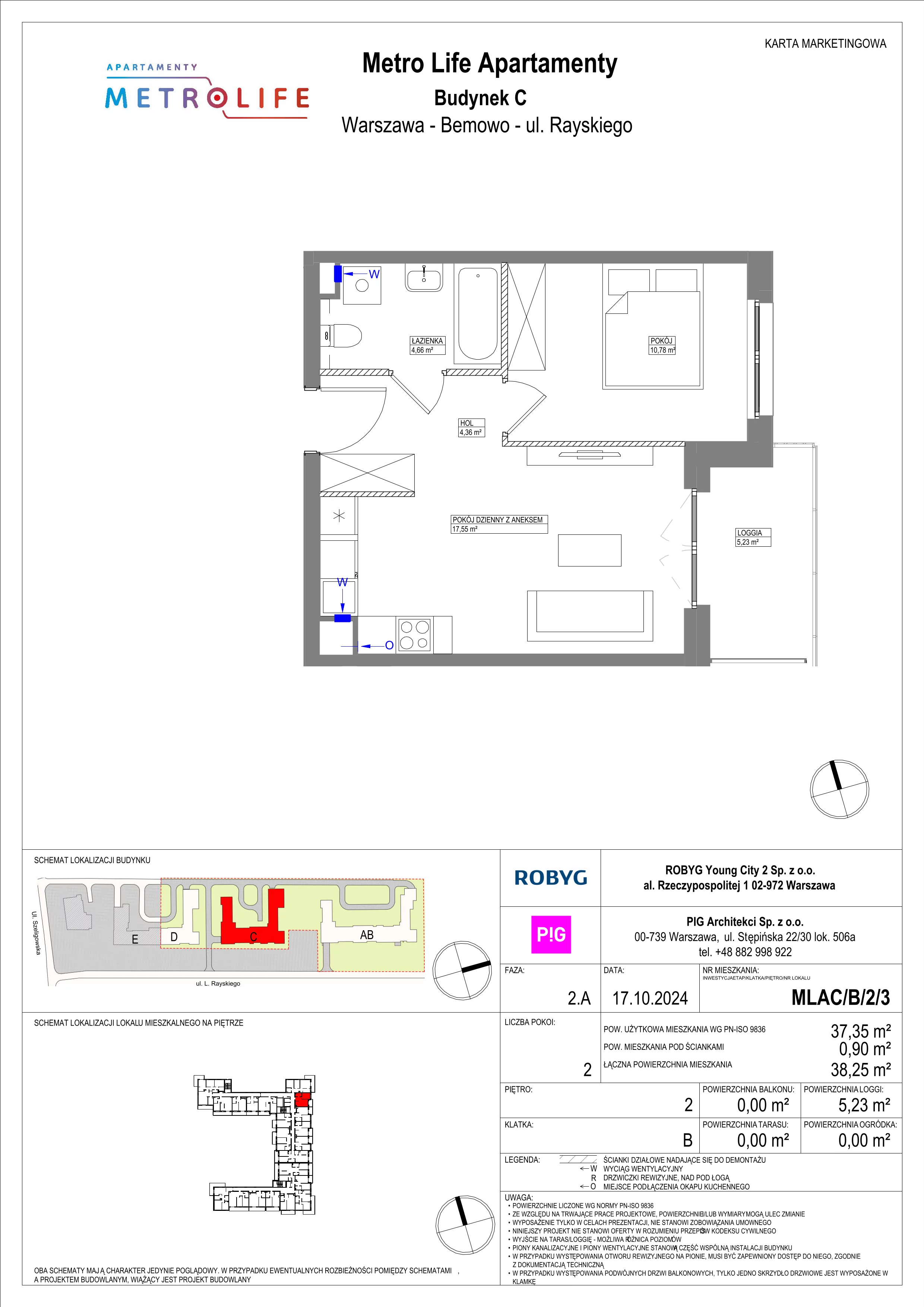 2 pokoje, mieszkanie 37,35 m², piętro 2, oferta nr MLAC/B/2/3, Metro Life Apartamenty, Warszawa, Bemowo, Chrzanów, ul. Rayskiego