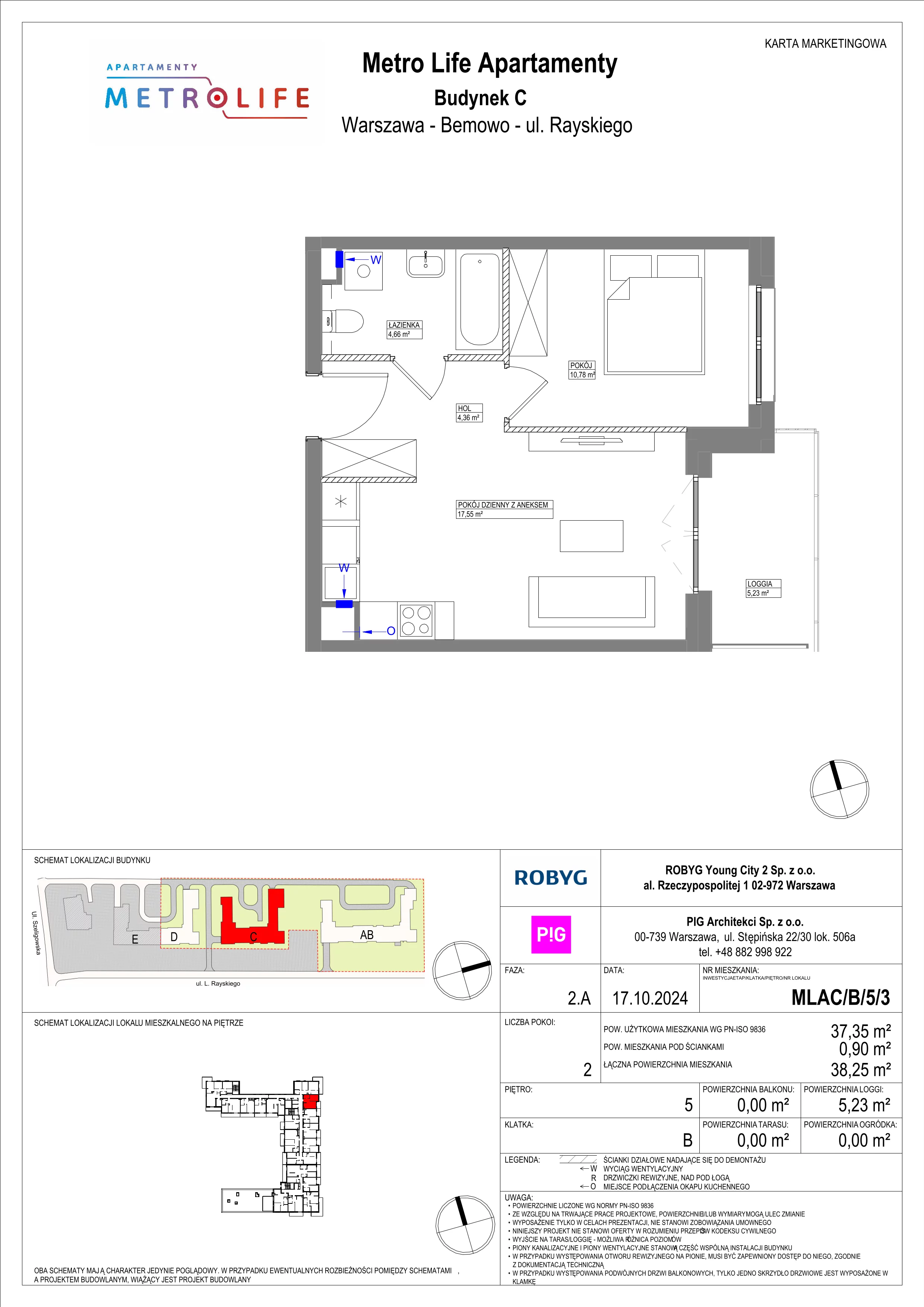 2 pokoje, mieszkanie 37,35 m², piętro 5, oferta nr MLAC/B/5/3, Metro Life Apartamenty, Warszawa, Bemowo, Chrzanów, ul. Rayskiego