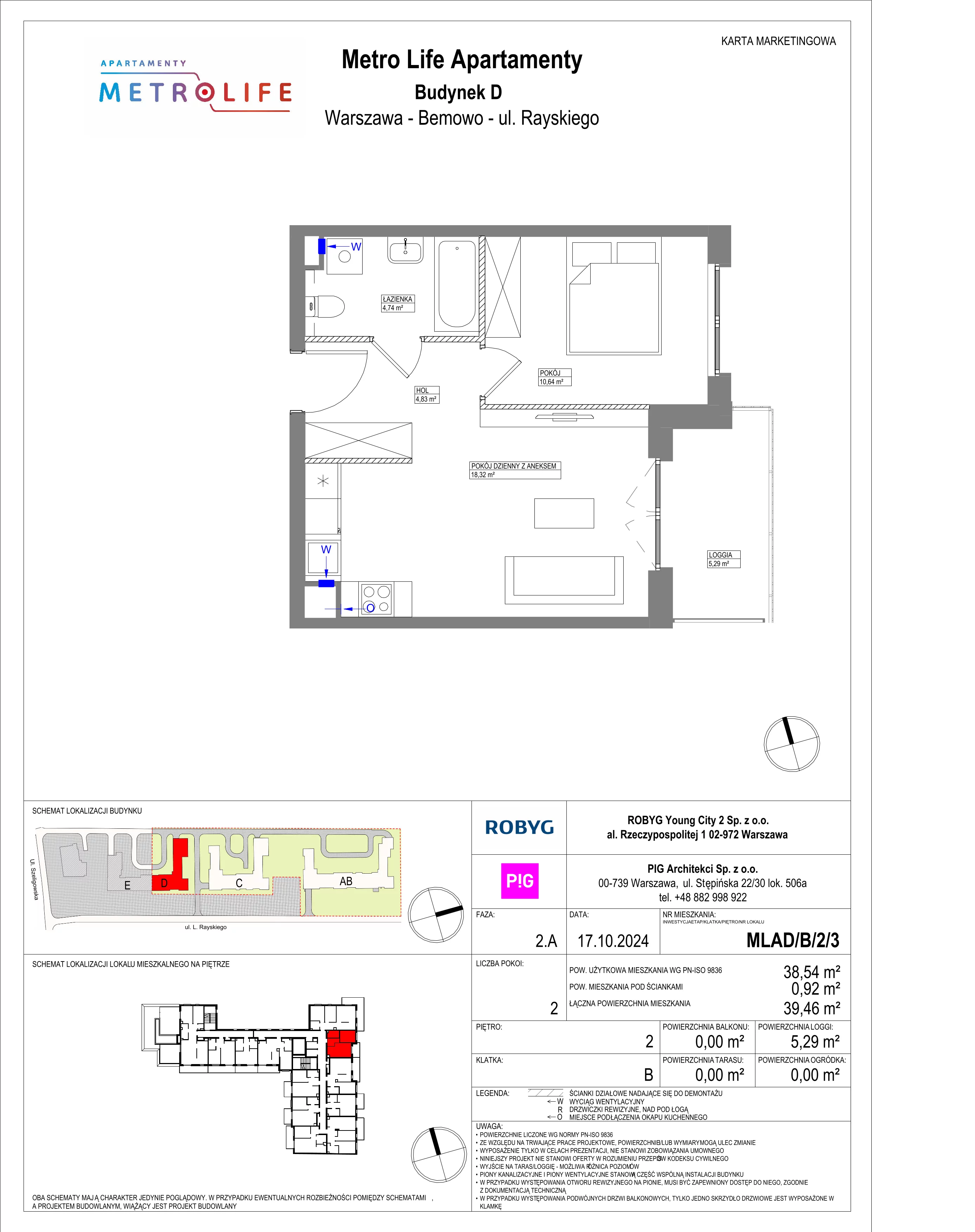 2 pokoje, mieszkanie 38,54 m², piętro 2, oferta nr MLAD/B/2/3, Metro Life Apartamenty, Warszawa, Bemowo, Chrzanów, ul. Rayskiego