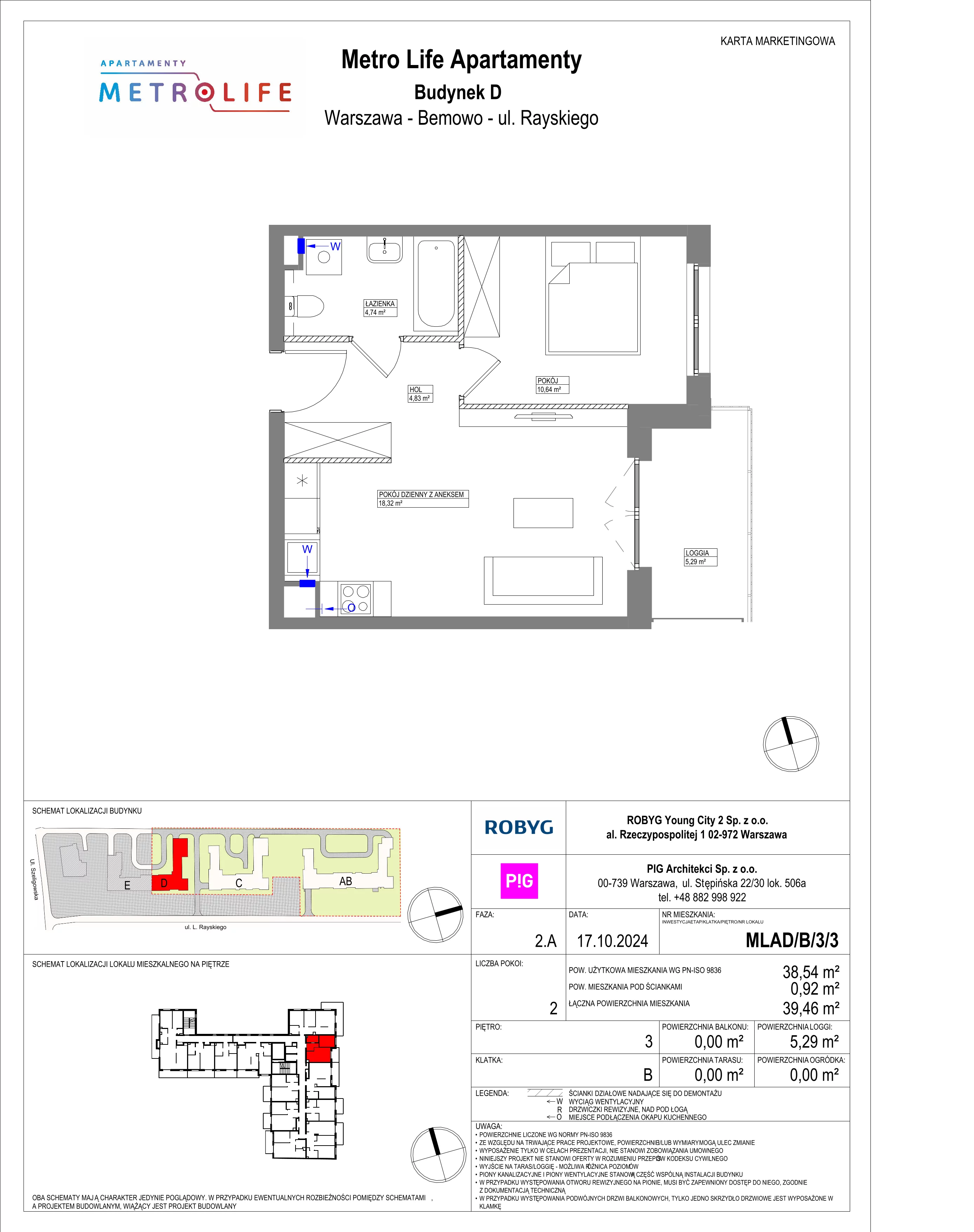 2 pokoje, mieszkanie 38,54 m², piętro 3, oferta nr MLAD/B/3/3, Metro Life Apartamenty, Warszawa, Bemowo, Chrzanów, ul. Rayskiego