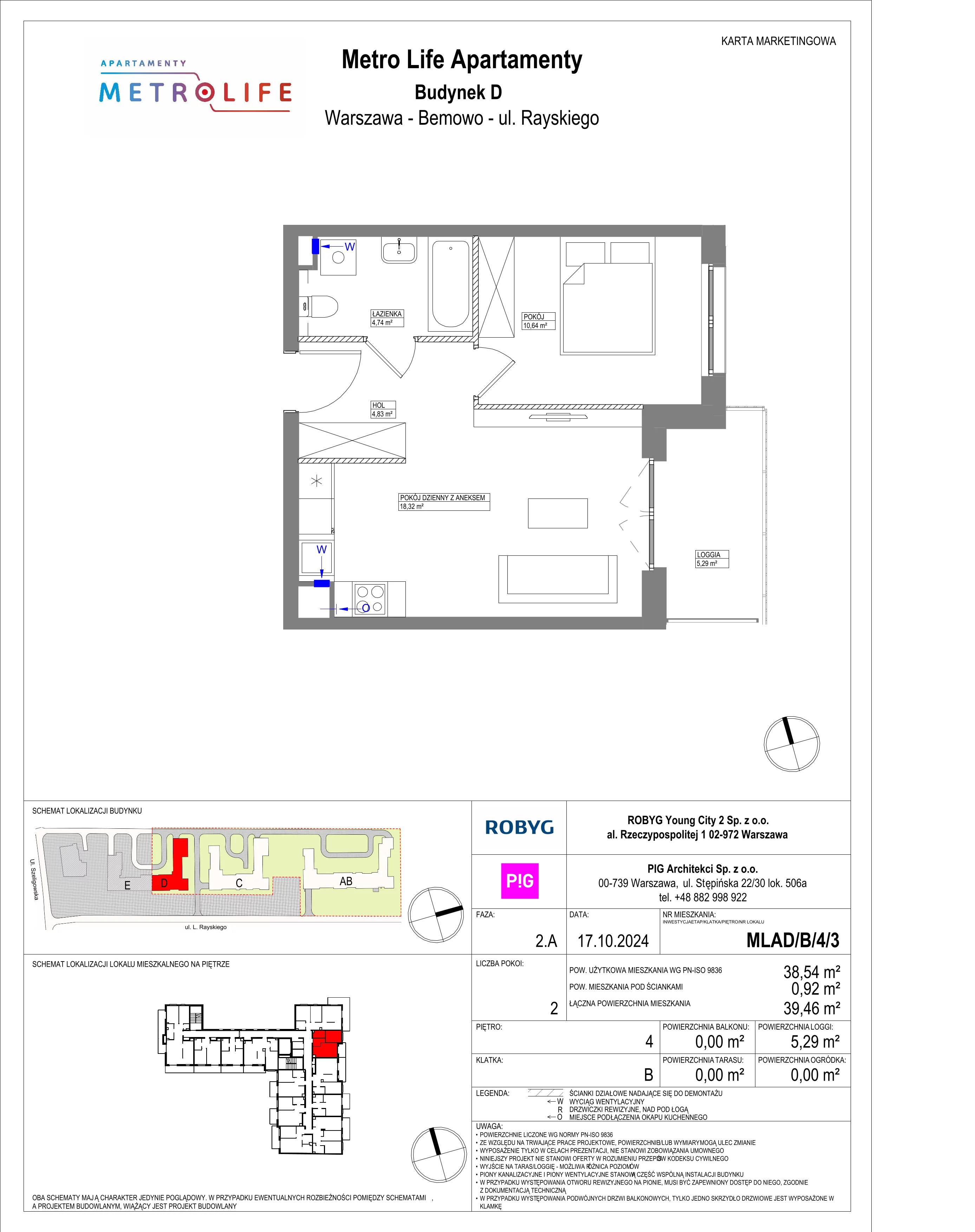 2 pokoje, mieszkanie 38,54 m², piętro 4, oferta nr MLAD/B/4/3, Metro Life Apartamenty, Warszawa, Bemowo, Chrzanów, ul. Rayskiego