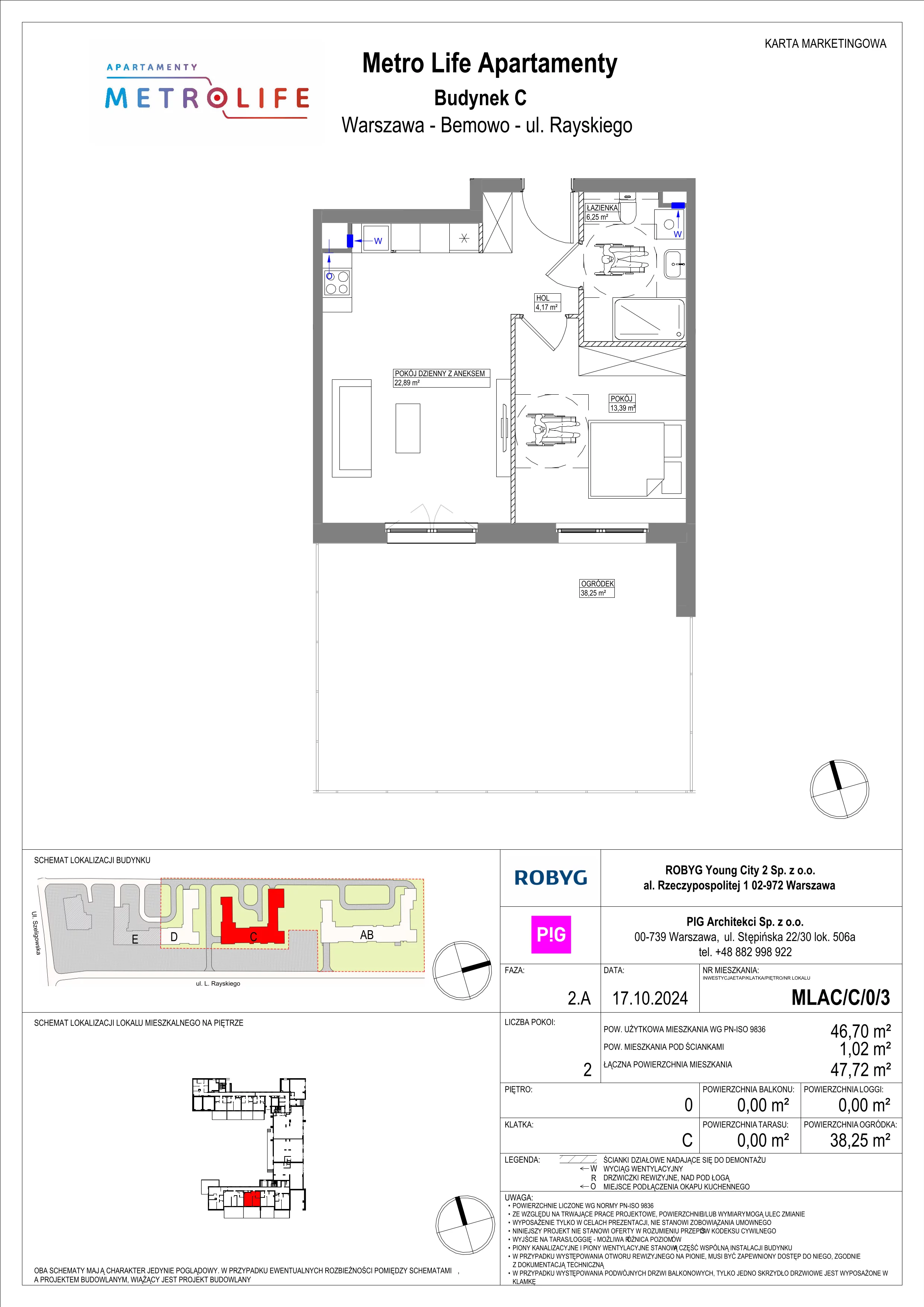 2 pokoje, mieszkanie 46,70 m², parter, oferta nr MLAC/C/0/3, Metro Life Apartamenty, Warszawa, Bemowo, Chrzanów, ul. Rayskiego