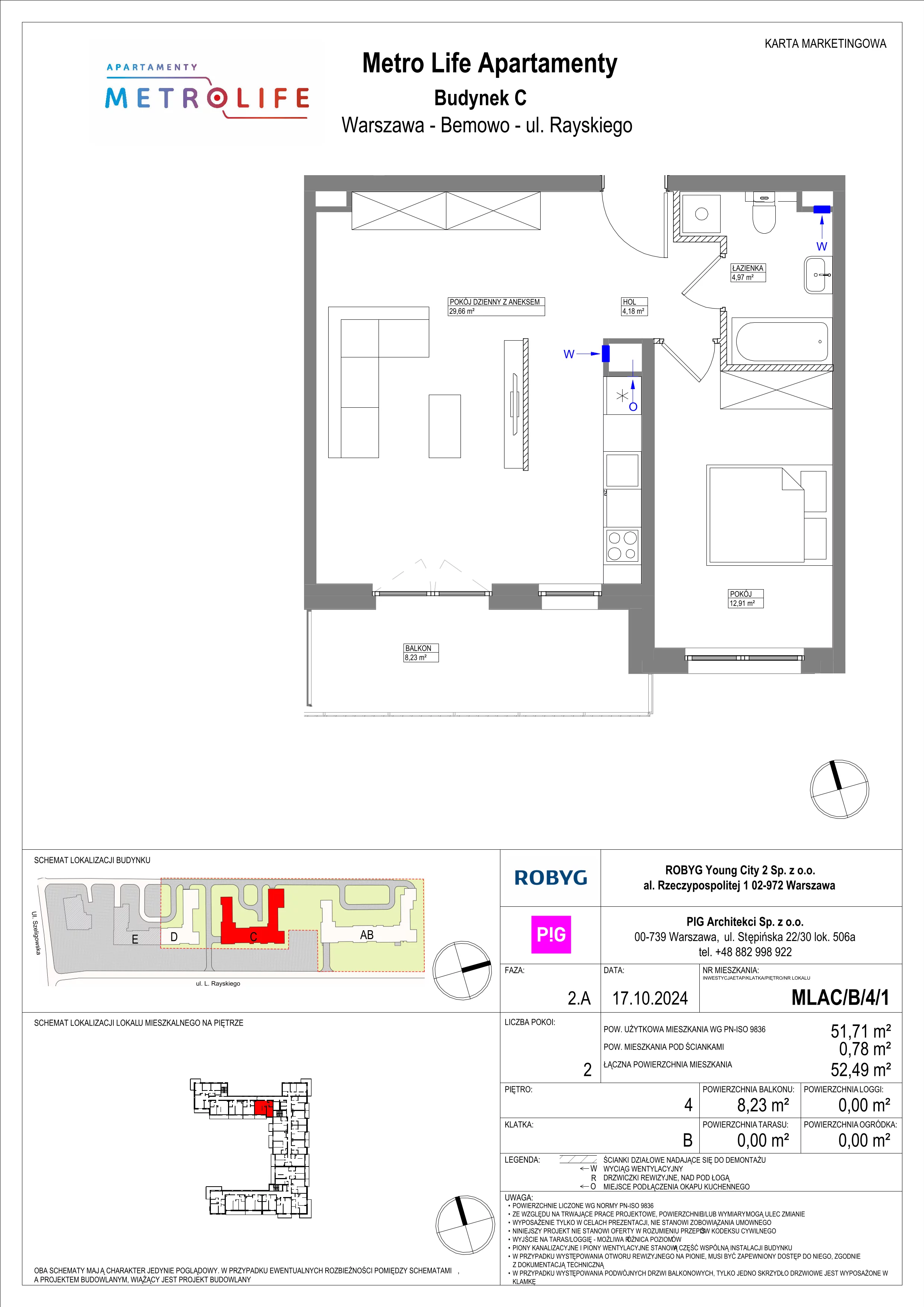 2 pokoje, mieszkanie 51,71 m², piętro 4, oferta nr MLAC/B/4/1, Metro Life Apartamenty, Warszawa, Bemowo, Chrzanów, ul. Rayskiego
