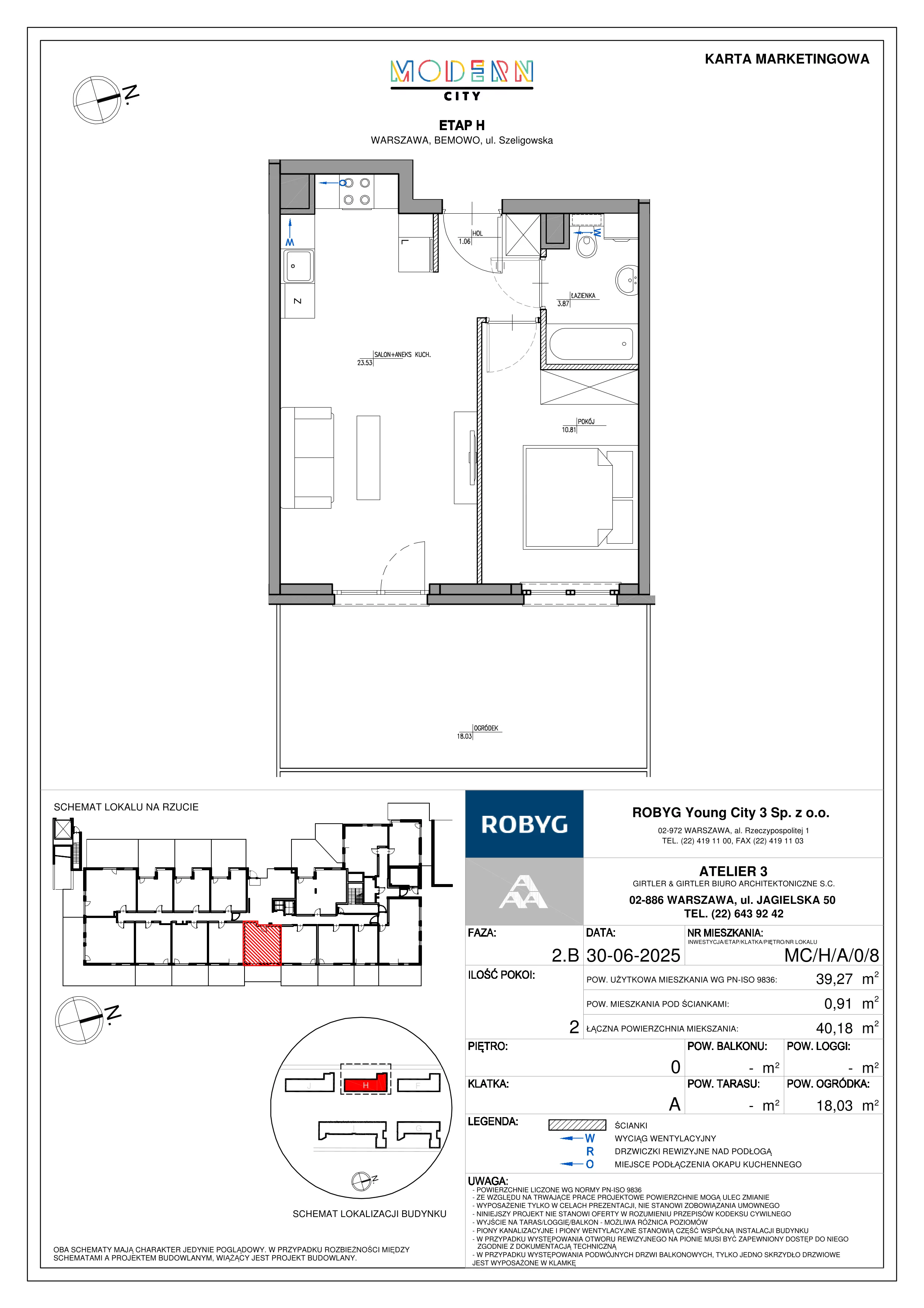 2 pokoje, mieszkanie 38,35 m², piętro 3, oferta nr MC/H/A/3/7, Modern City etap H, Warszawa, Bemowo, Chrzanów, ul. Szeligowska