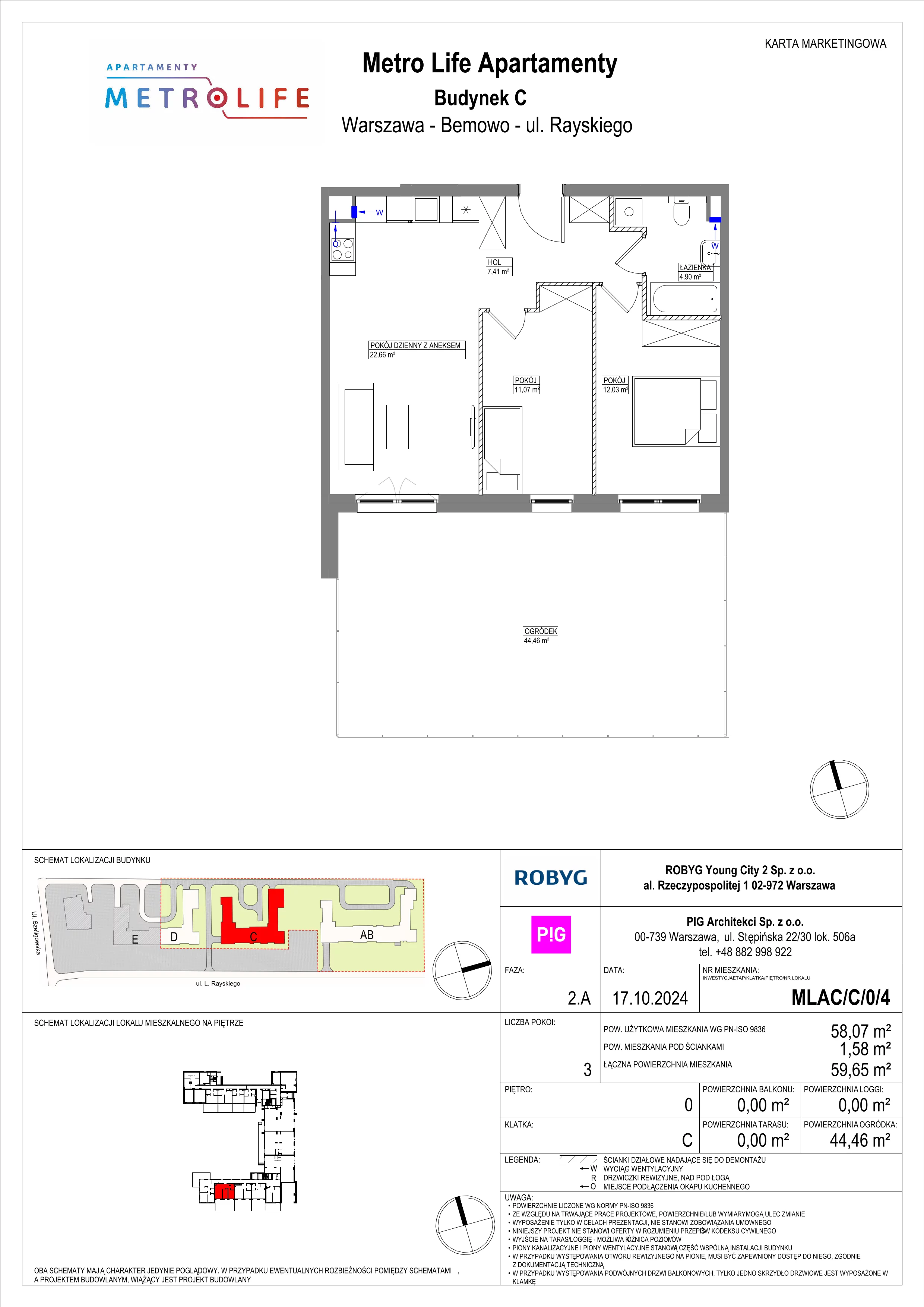 3 pokoje, mieszkanie 58,07 m², parter, oferta nr MLAC/C/0/4, Metro Life Apartamenty, Warszawa, Bemowo, Chrzanów, ul. Rayskiego