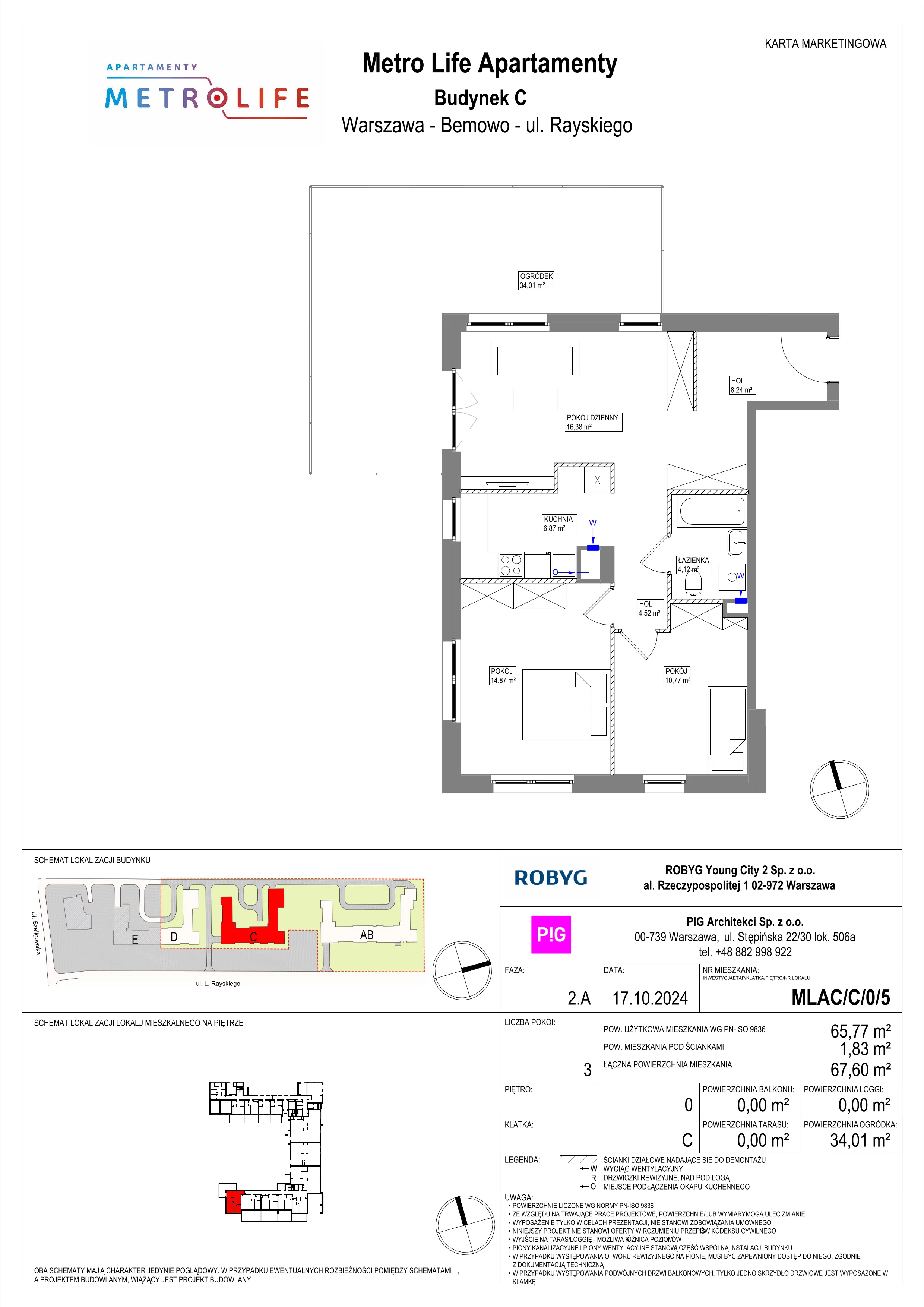 3 pokoje, mieszkanie 65,77 m², parter, oferta nr MLAC/C/0/5, Metro Life Apartamenty, Warszawa, Bemowo, Chrzanów, ul. Rayskiego