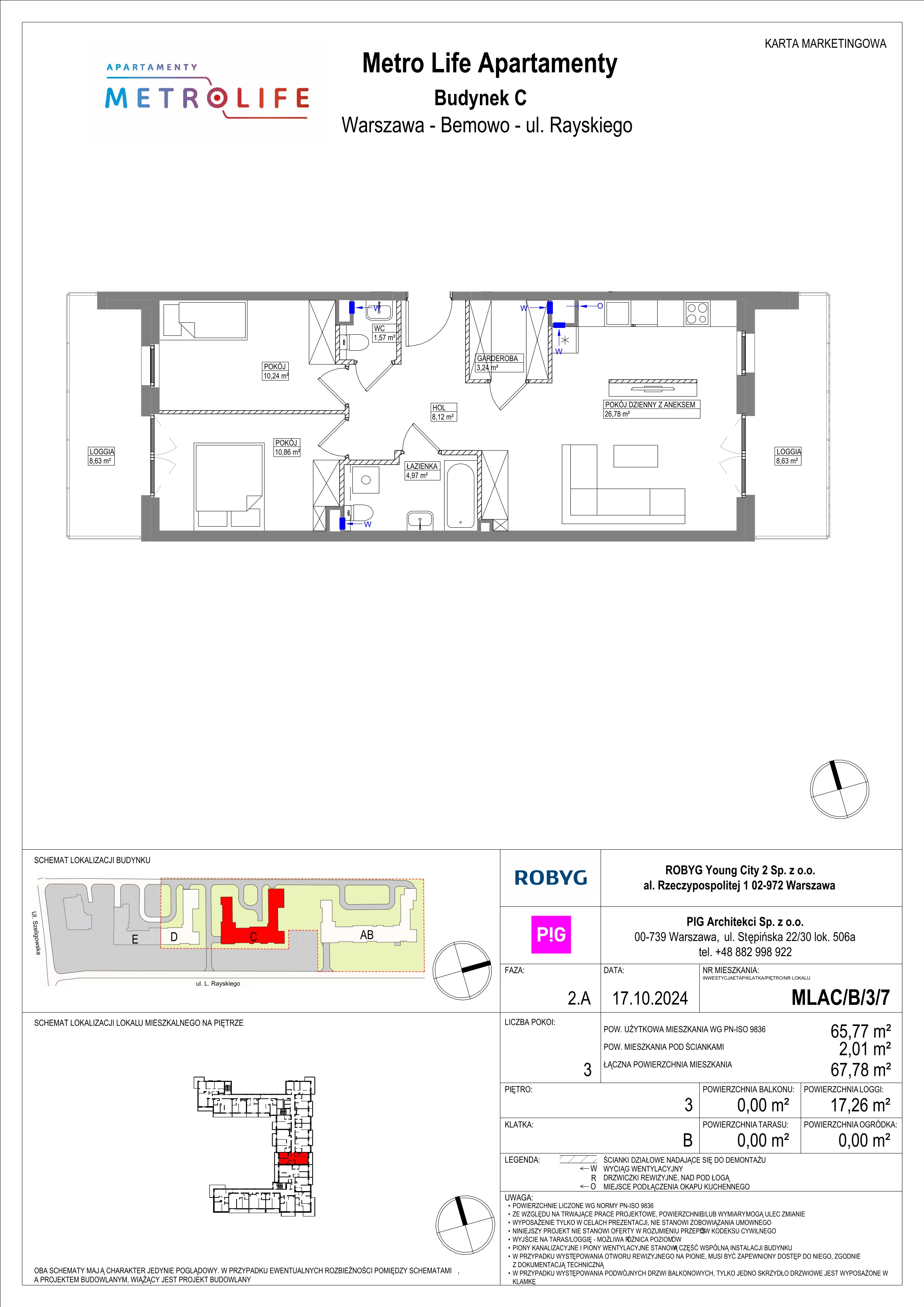 3 pokoje, mieszkanie 65,77 m², piętro 3, oferta nr MLAC/B/3/7, Metro Life Apartamenty, Warszawa, Bemowo, Chrzanów, ul. Rayskiego