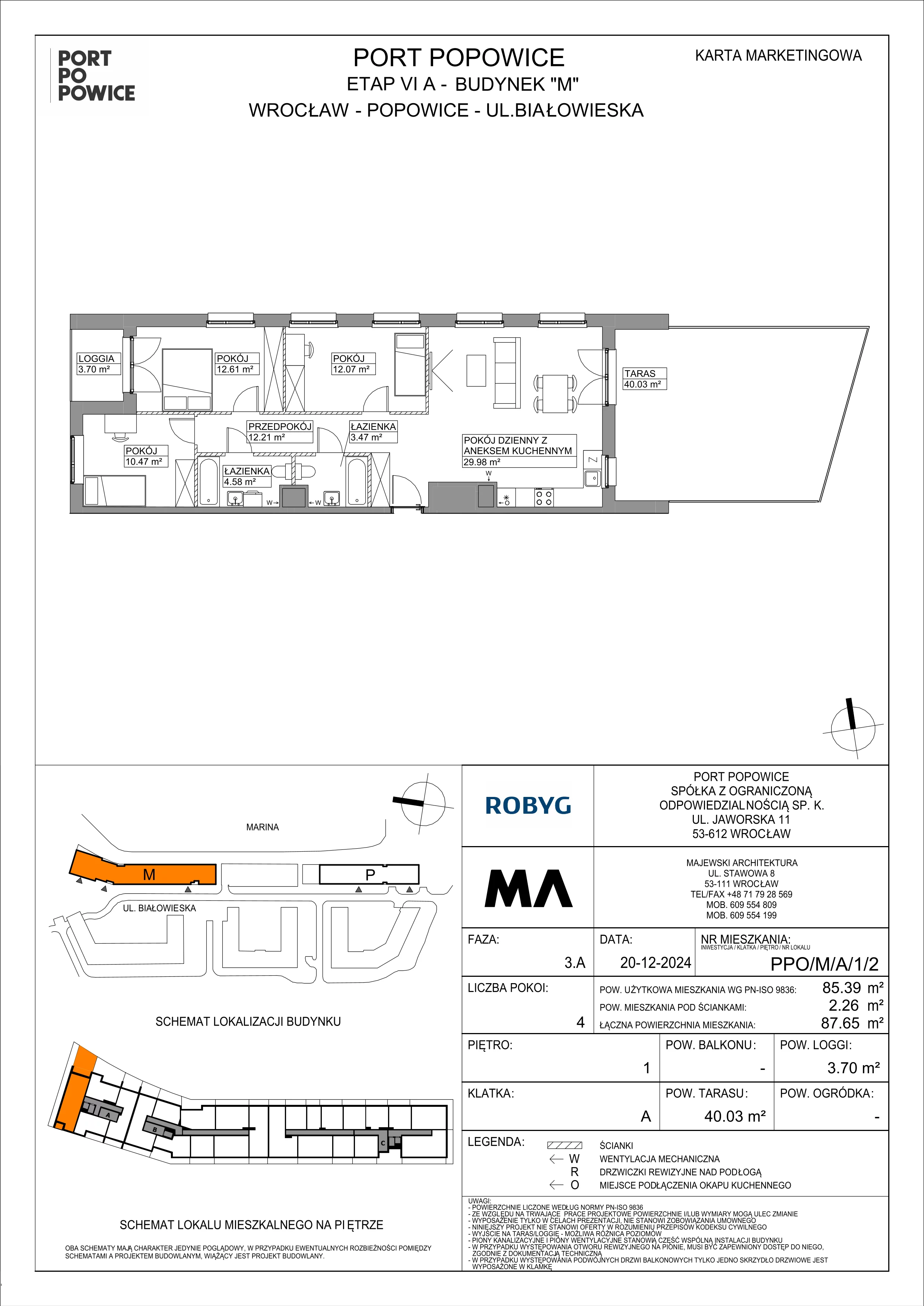 4 pokoje, mieszkanie 85,39 m², piętro 1, oferta nr PPO/M/A/1/2, Port Popowice IVa, Wrocław, Pilczyce-Kozanów-Popowice Północne, Popowice, ul. Białowieska