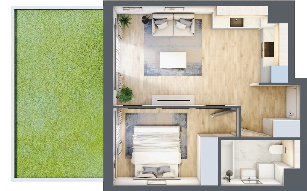 2 pokoje, mieszkanie 38,19 m², parter, oferta nr MC/J/A/0/2, Modern City etap J, Warszawa, Bemowo, Chrzanów, ul. Szeligowska