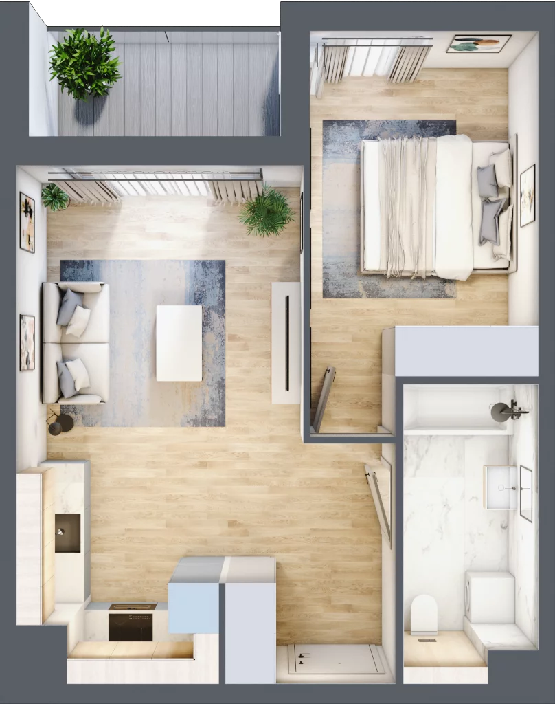 2 pokoje, mieszkanie 40,45 m², piętro 1, oferta nr MC/J/A/1/1, Modern City etap J, Warszawa, Bemowo, Chrzanów, ul. Szeligowska