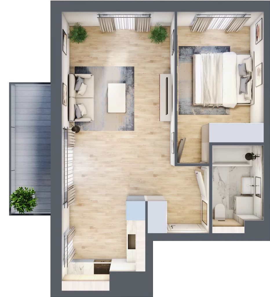 2 pokoje, mieszkanie 46,18 m², piętro 1, oferta nr MC/J/A/1/8, Modern City etap J, Warszawa, Bemowo, Chrzanów, ul. Szeligowska