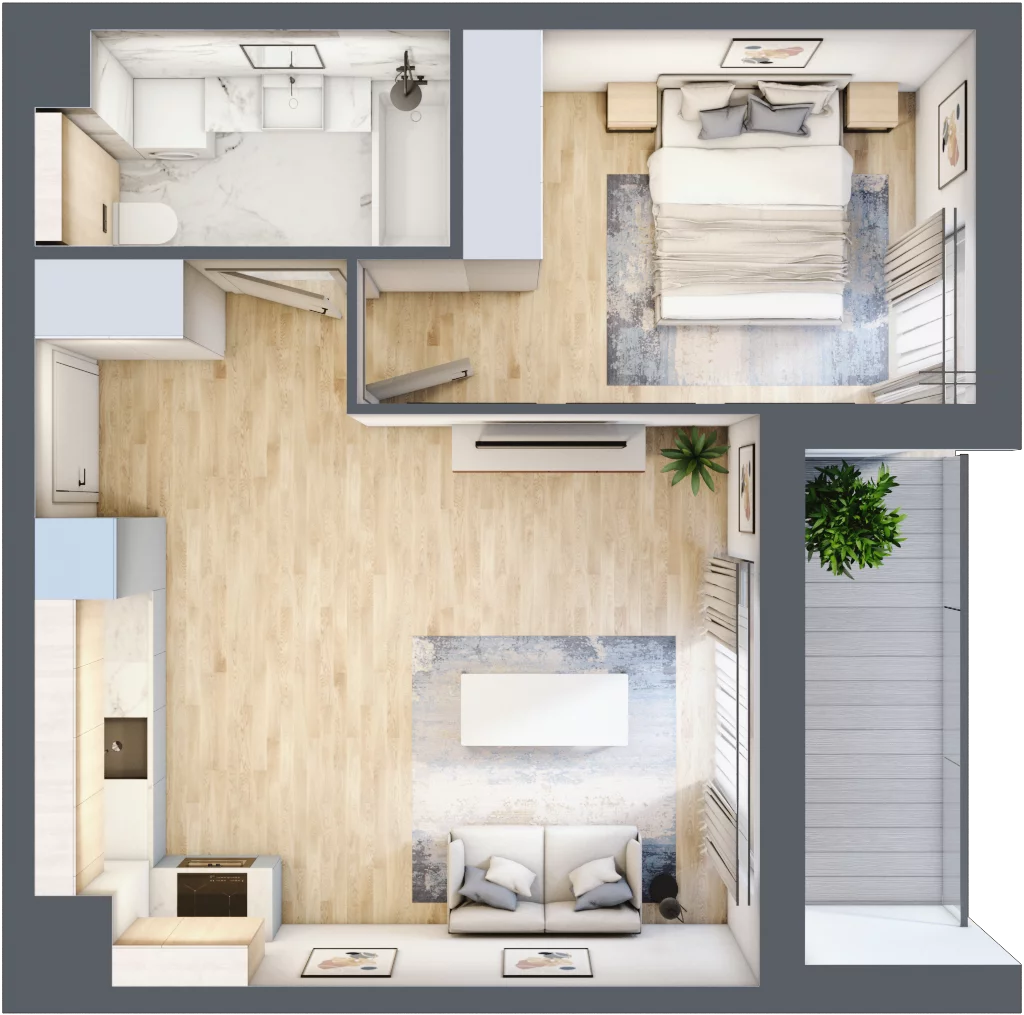 2 pokoje, mieszkanie 41,85 m², piętro 1, oferta nr RR/7/D/1/3, Royal Residence, Warszawa, Wilanów, Błonia Wilanowskie, ul. Sarmacka