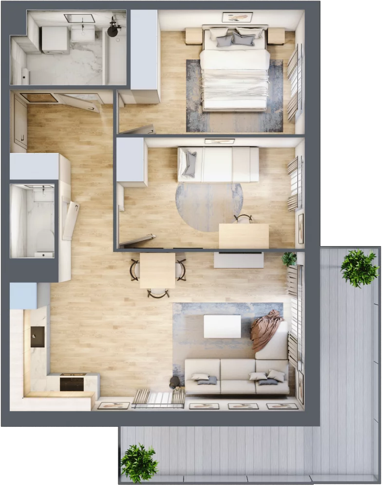 3 pokoje, mieszkanie 57,49 m², piętro 2, oferta nr SU3/E/2/3, Sady Ursynów 3, Warszawa, Ursynów, Wyczółki, ul. Koprowskiego