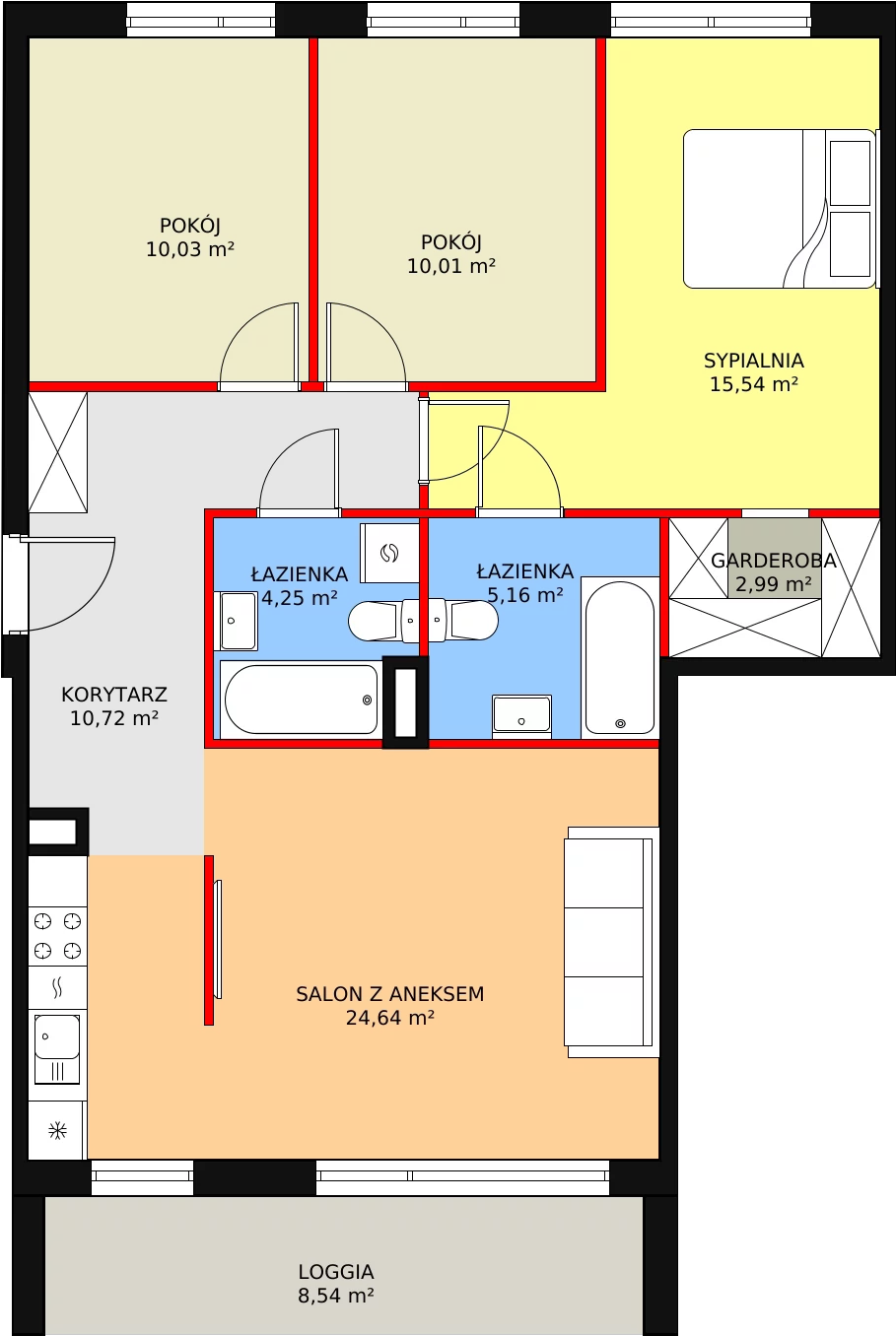 Mieszkanie 83,34 m², piętro 1, oferta nr PP/1/B/1/1, Praga Piano, Warszawa, Praga Południe, Kamionek, ul. Podskarbińska