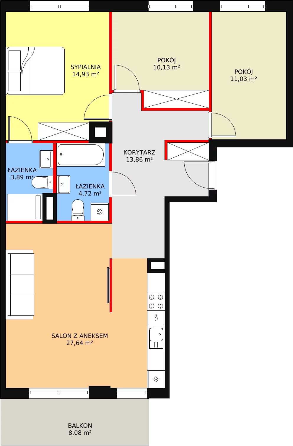 Mieszkanie 86,20 m², piętro 1, oferta nr PP/1/B/1/4, Praga Piano, Warszawa, Praga Południe, Kamionek, ul. Podskarbińska