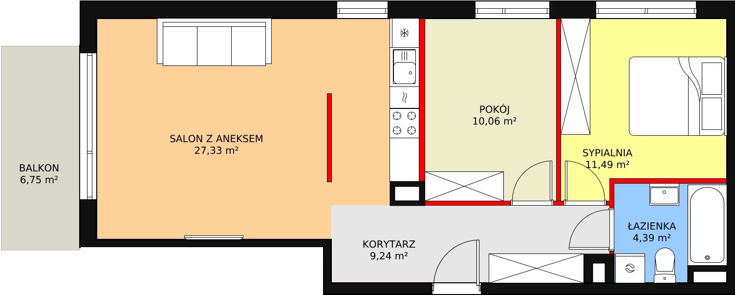 Mieszkanie 62,51 m², piętro 1, oferta nr PP/1/D/1/9, Praga Piano, Warszawa, Praga Południe, Kamionek, ul. Podskarbińska