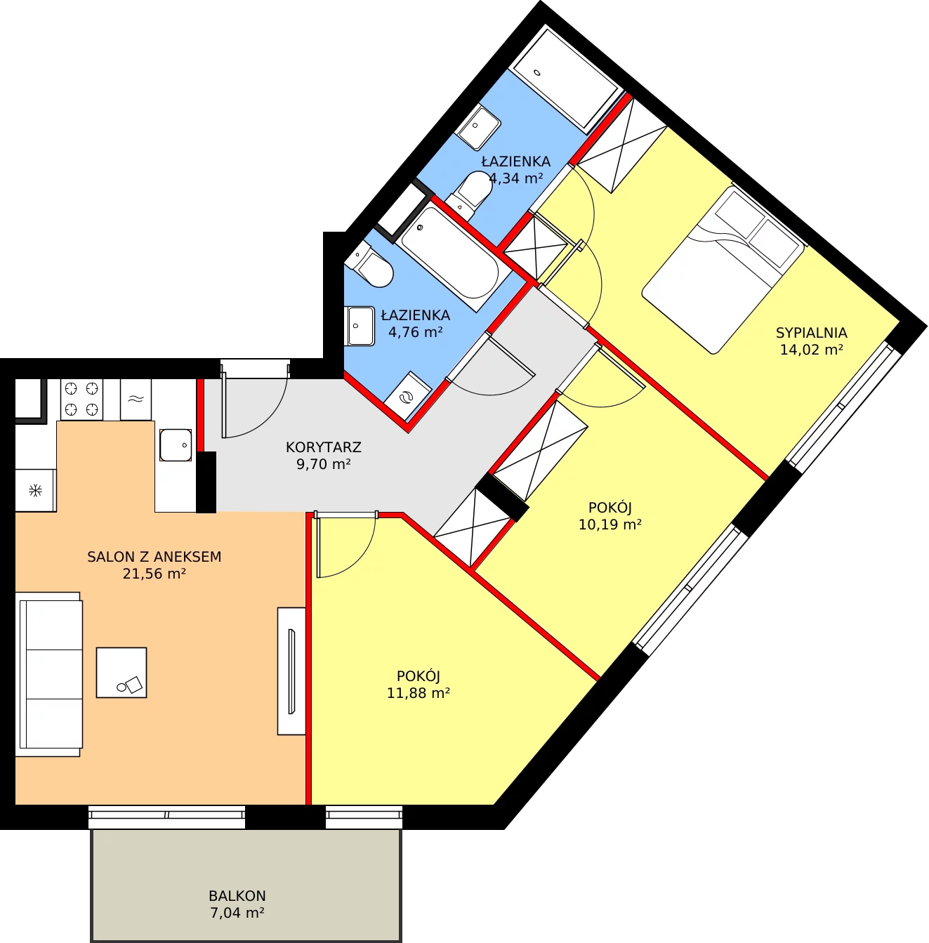Zalety mieszkania 76.45 m², RM/1A/B/1/3
