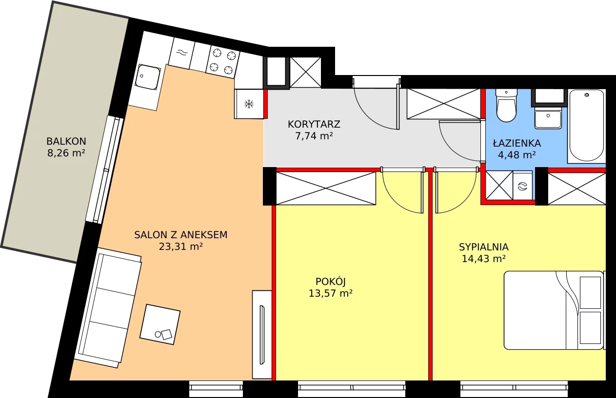 Zalety mieszkania 63.45 m², RM/1A/A/2/7