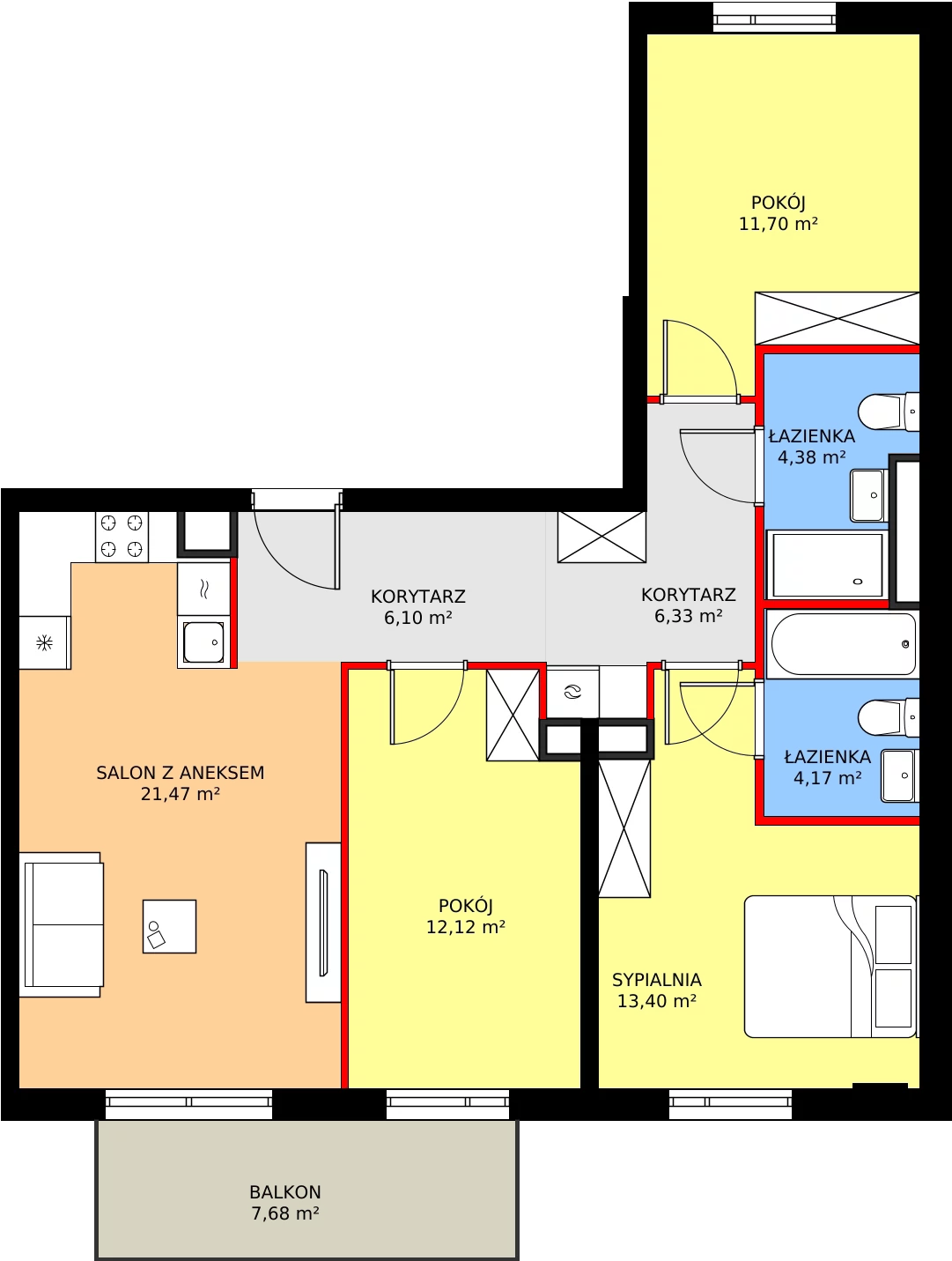 Zalety mieszkania 79.67 m², RM/2A/B/1/1