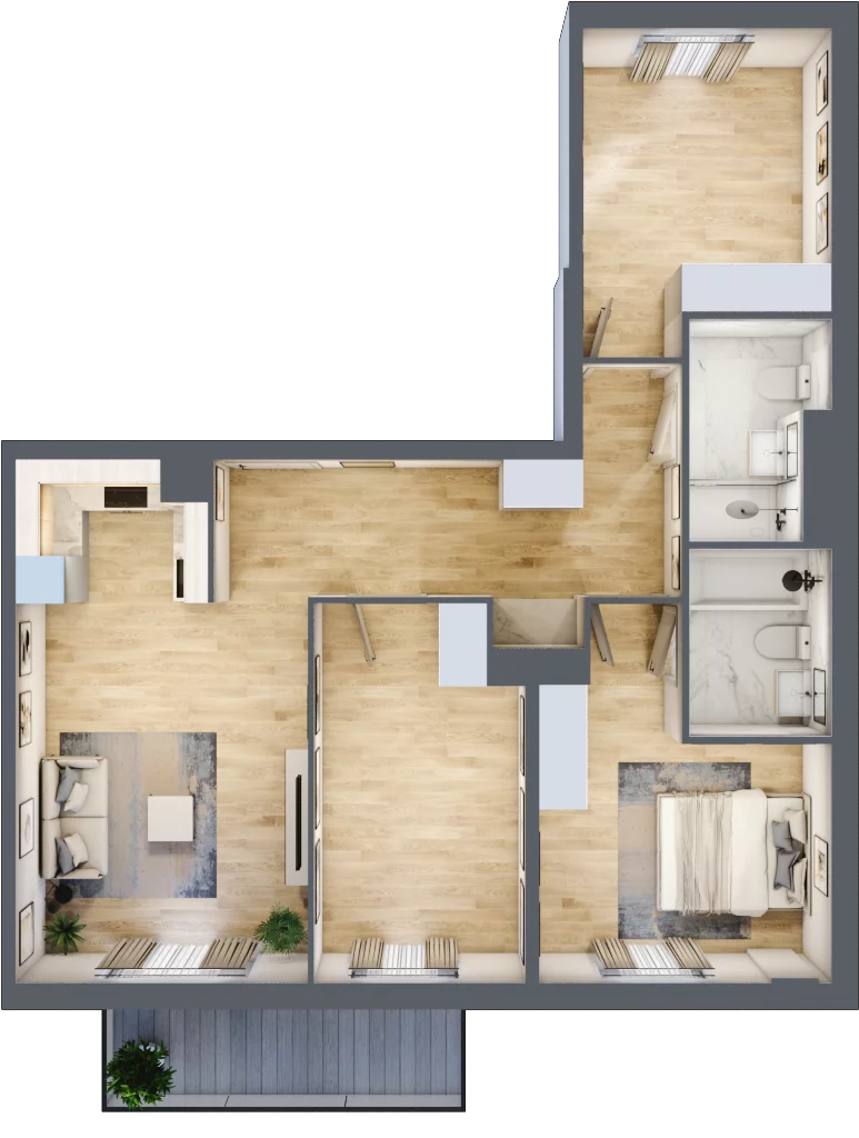 4 pokoje, mieszkanie 79,67 m², piętro 1, oferta nr RM/2A/B/1/1, Rytm Mokotowa, Warszawa, Mokotów, Augustówka, ul. Antoniewska / Piramowicza