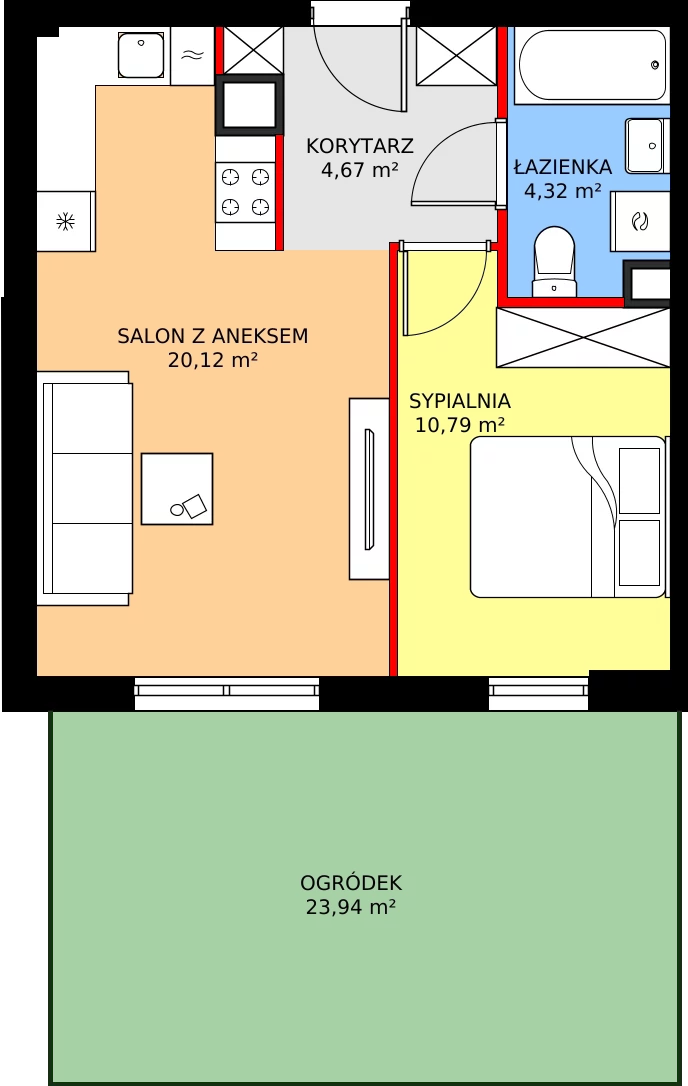 Zalety mieszkania 39.9 m², RM/2A/C/0/3