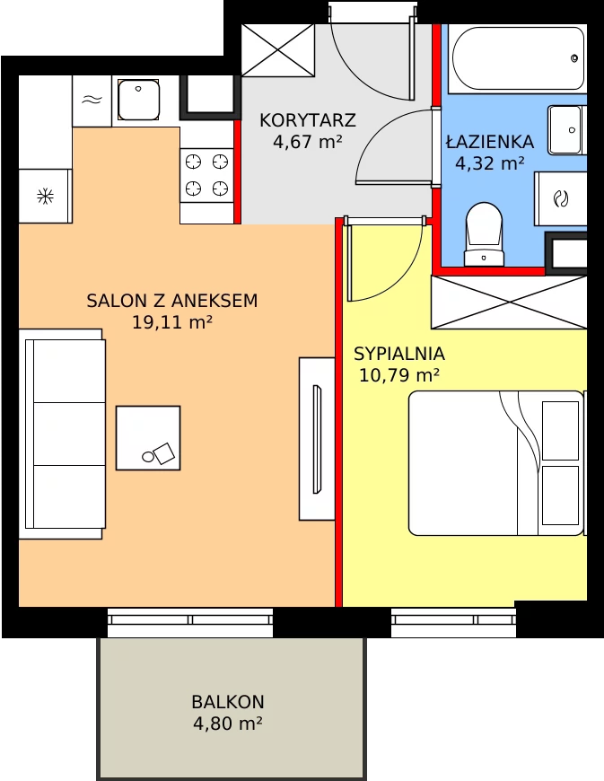 Zalety mieszkania 38.89 m², RM/2A/C/1/4